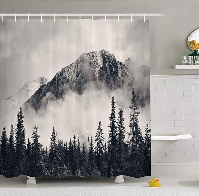 Canadian Smoky Mountain Cliff Extérieur Idyllic Photo Rideau de douche d'art, Parcs nationaux Maison Rideau de décoration, Etanche Polyester Tissu Rideau de salle de bain de douche avec crochets 72" x 72"