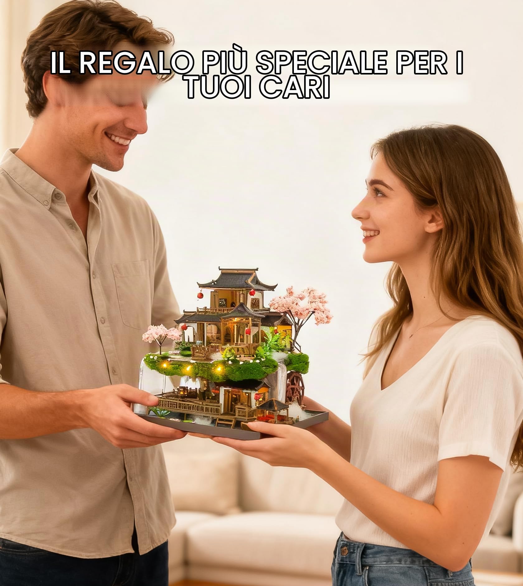 Spilay Fairyland Casa Miniatura DIY in Legno con Luce LED, Kit Casa delle Bambole 3D Puzzle per Adulti, Paesaggio Orientale con Cascata e Giardino Cinese, Decorazione Creativa