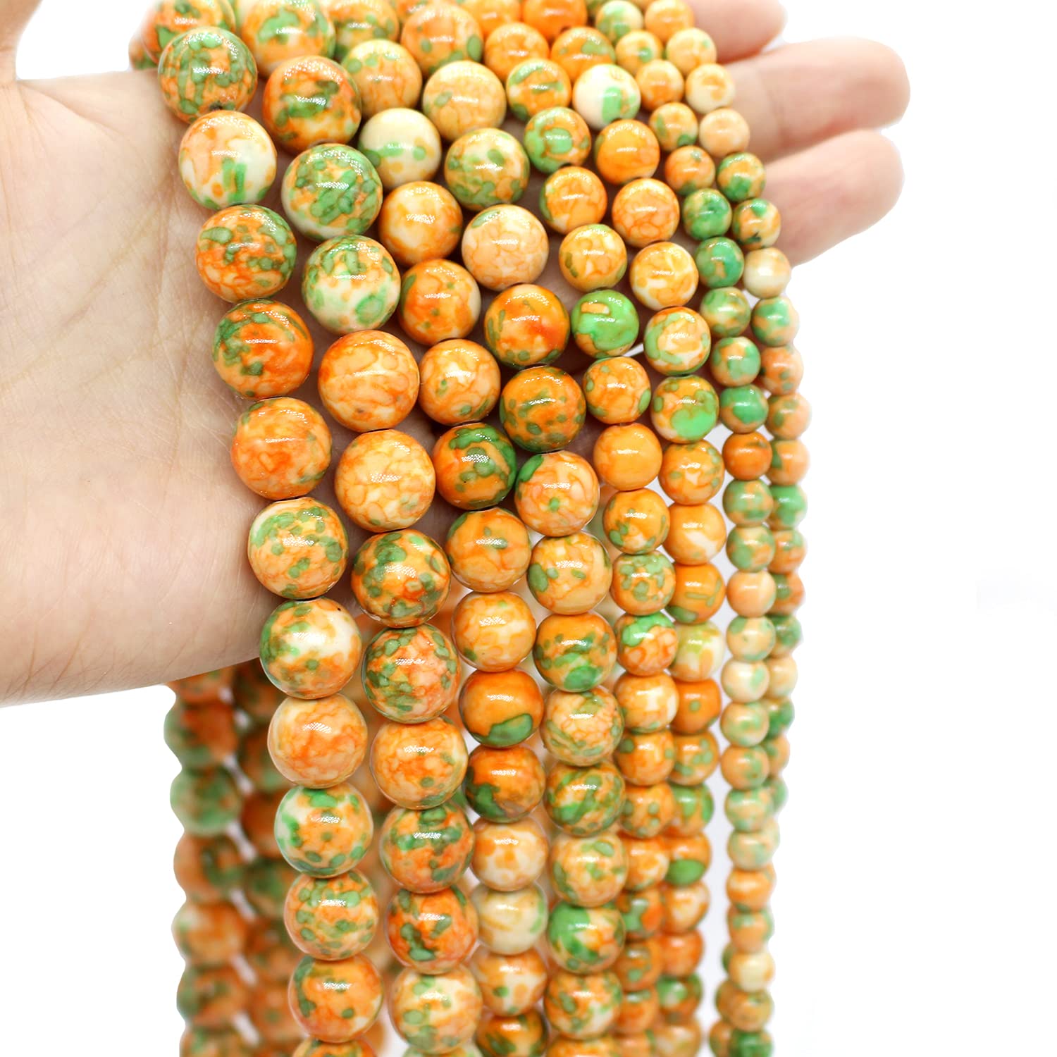 Oameusa 8mm Orange Green Rain Stone Natural Gemstone Loose Agate Stones Beads for DIY Bracelets Necklace Earring Jewelry Making Supplies About 45-48Pcs 15inches/Strand