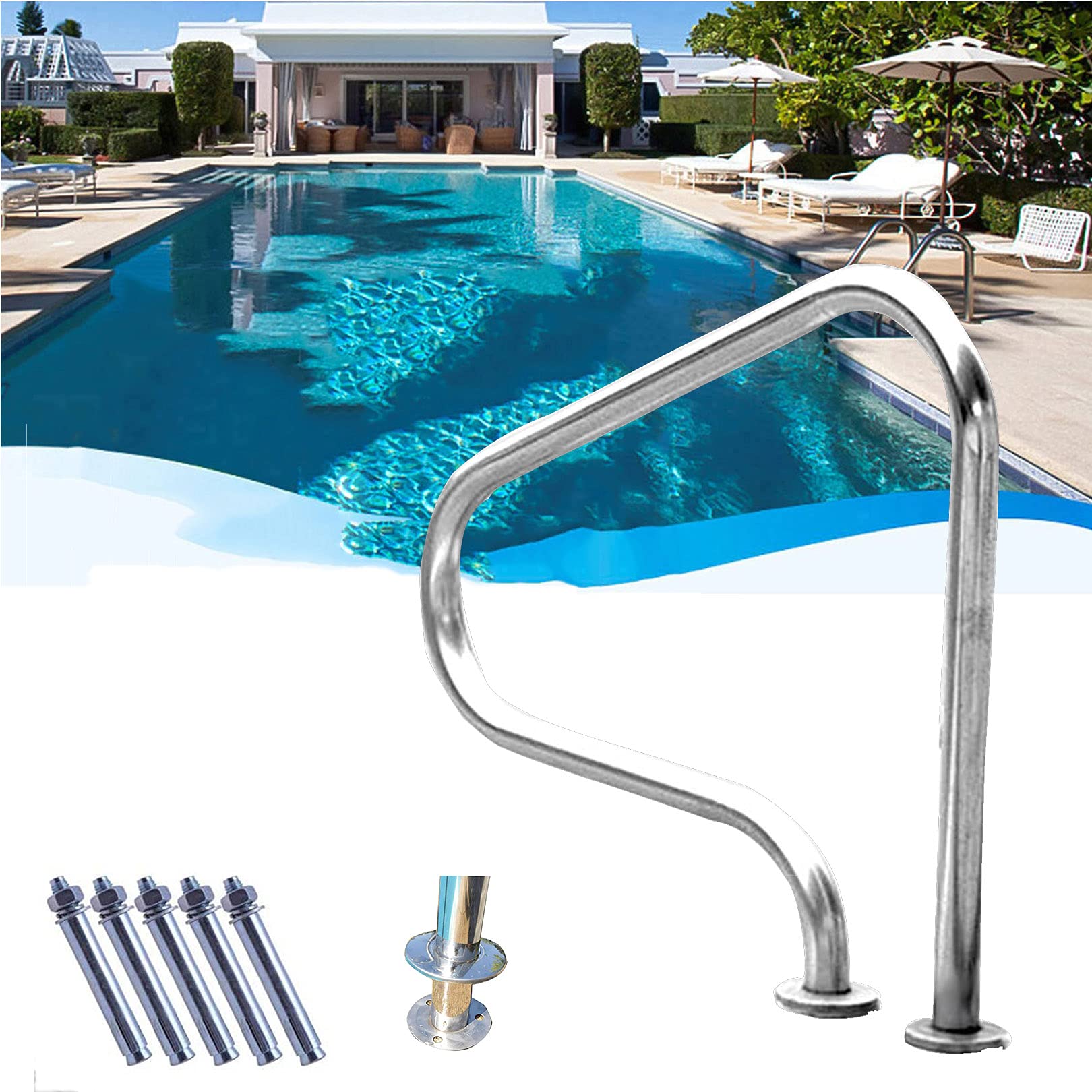 Main courante de piscine extérieure et spa intérieur pour descente de bassin en pente sécurisée