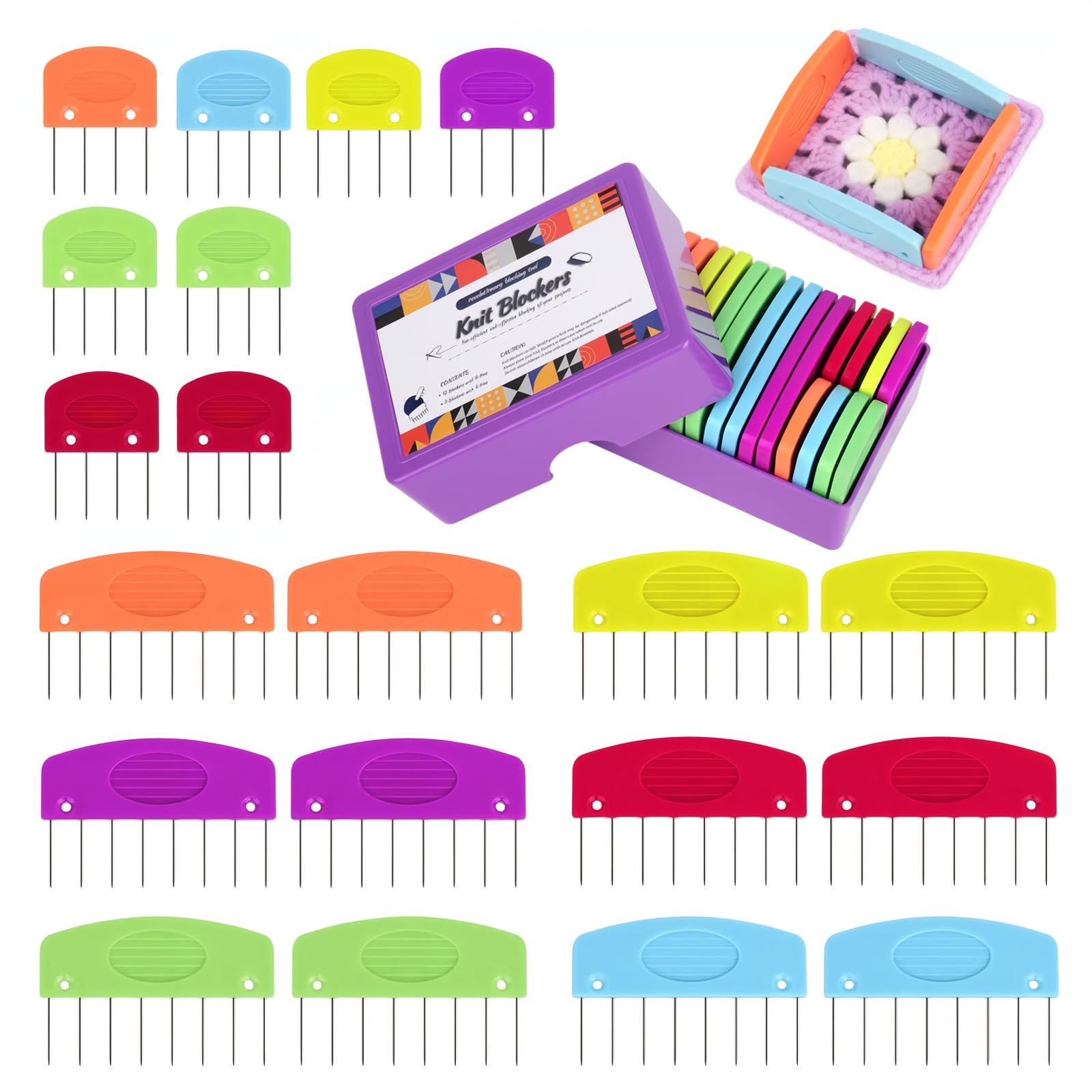 20 PCS Blocking Pins, Blocking Pins for Knitting Colourful Knit Blockers Combs Set Blockers Combs for Crochet Sewing Needlework Projects Tool