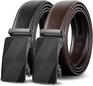 Mens Ratchet Belts Leather-2 Packs,Adjustable Slide Belts,Holeless Belts For Gifts Men Dress Casual 1 3/8",Cut for Fit