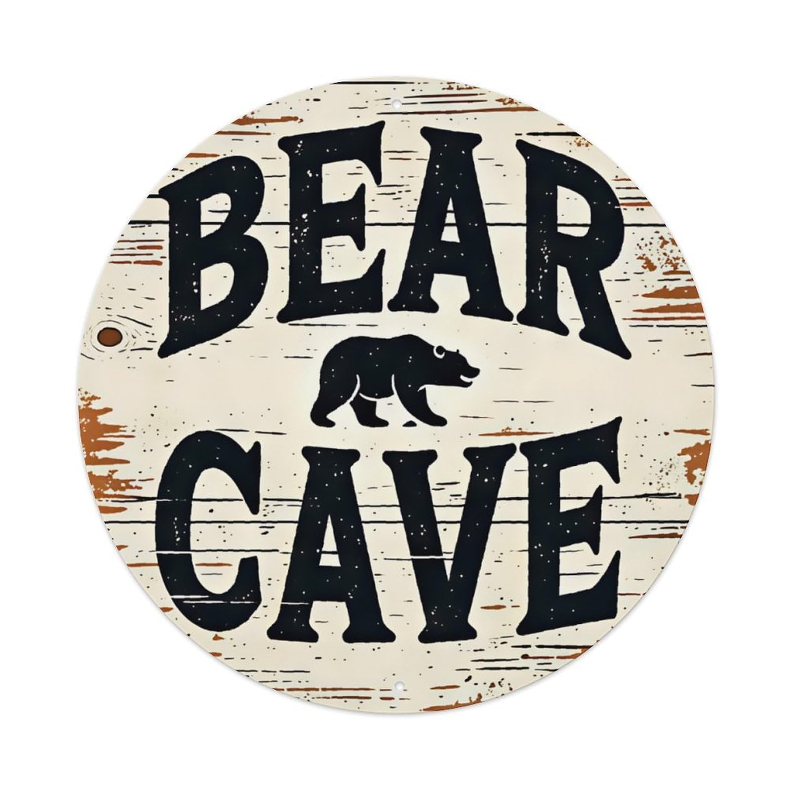 Bear Cave Vintage Wooden Bear Silhouette Round Decor Sign Vintage Aluminium Metal Sign, Retro Wall Decor for Home, Bar, Garage & Farmhouse 20x20cm