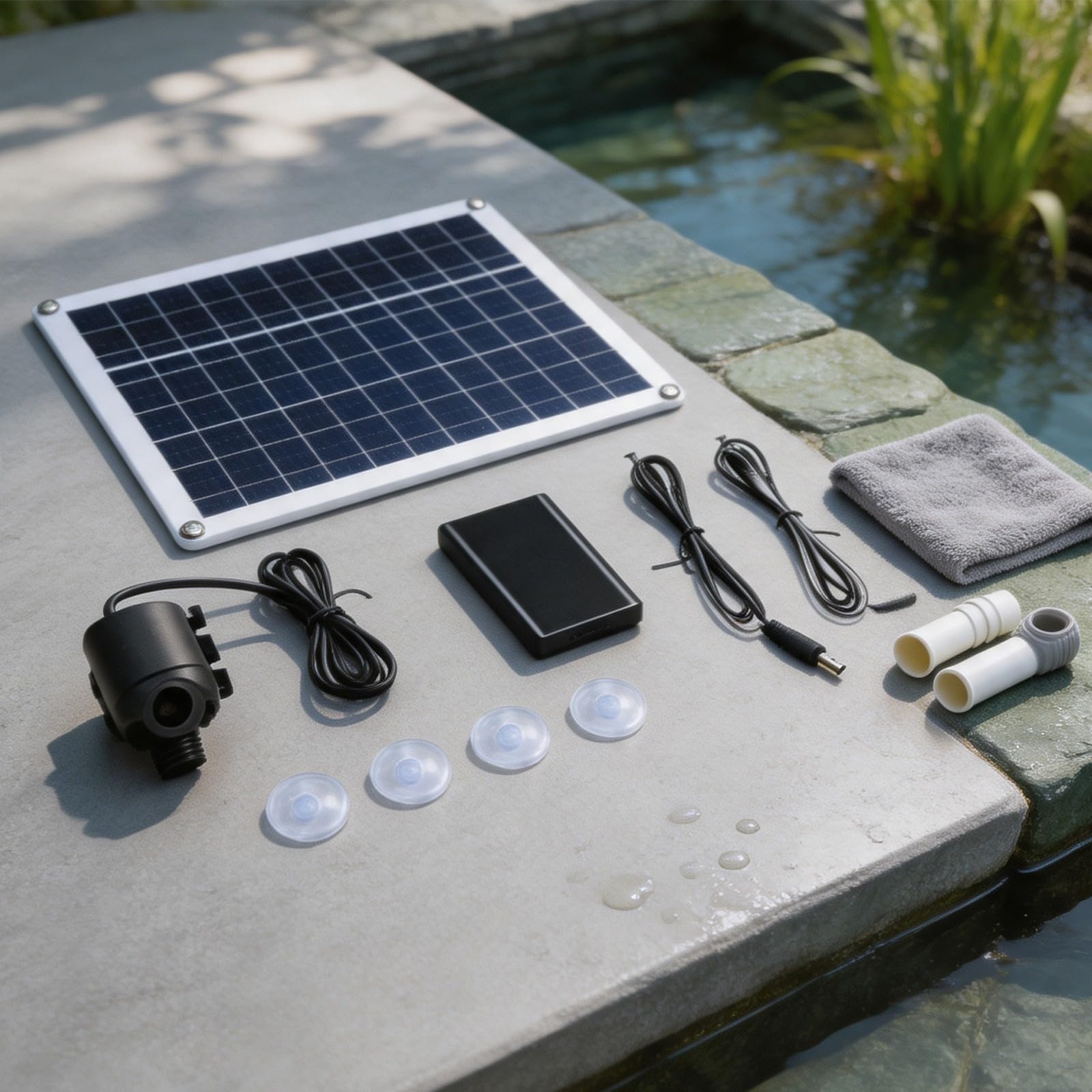 Pompa dell'acqua solare da 50 W, 800 l/h, con portata di 5 m, silenziosa, per fontane da giardino e laghetti per pesci, ugelli regolabili