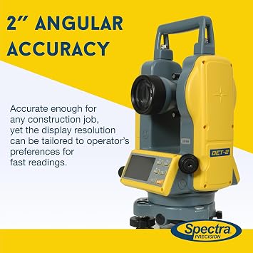 Spectra Precision DET-2 Digital Electronic Theodolite, Construction Surveying Equipment Set, Rechargeable and Alkaline Batteries, Carry Case