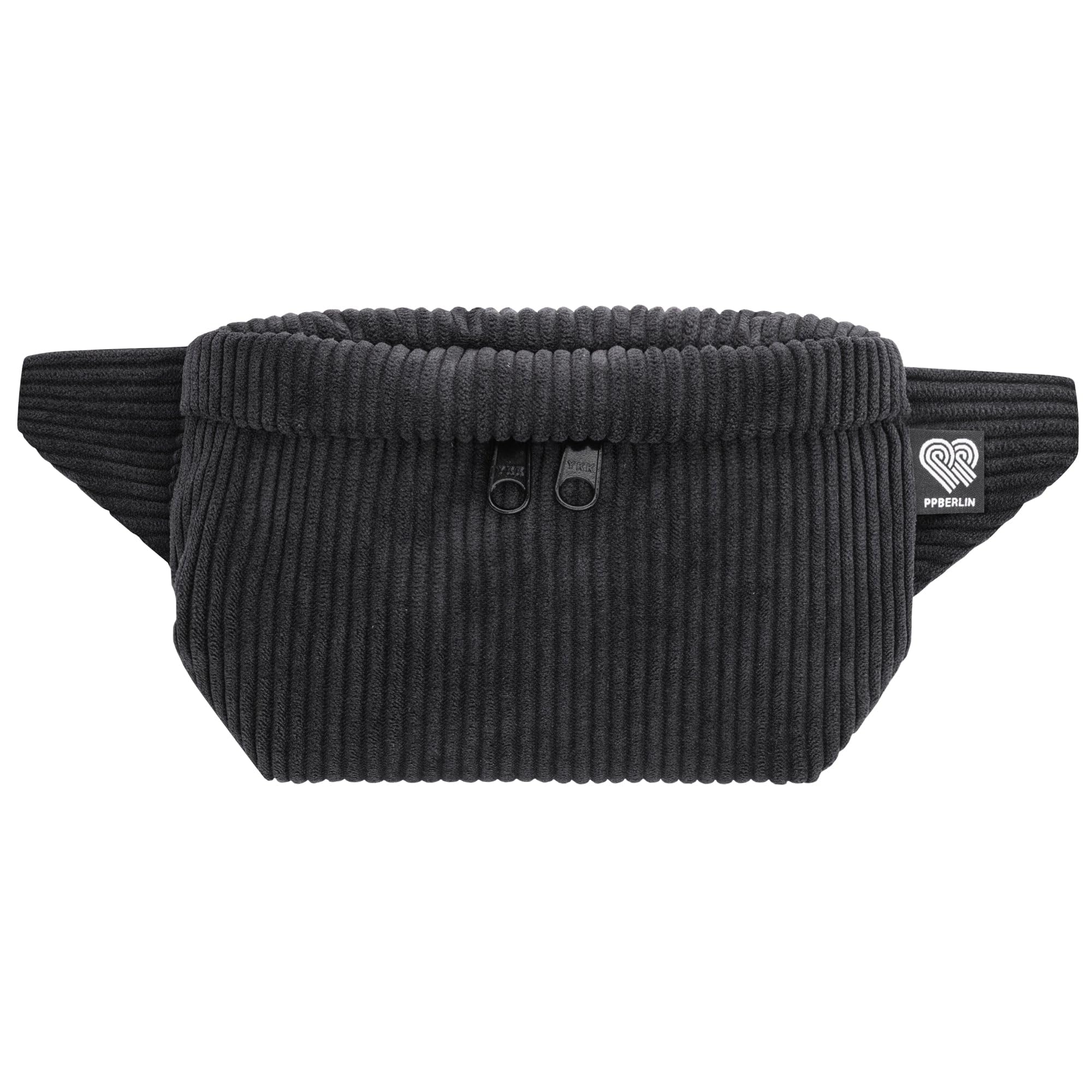 Bauchtasche Cord Schwarz, Eckig Klein | Handgefertigt in Berlin, 100 % recycelt, 2 Fächer, verstellbarer Gurt, kompakt für unterwegs