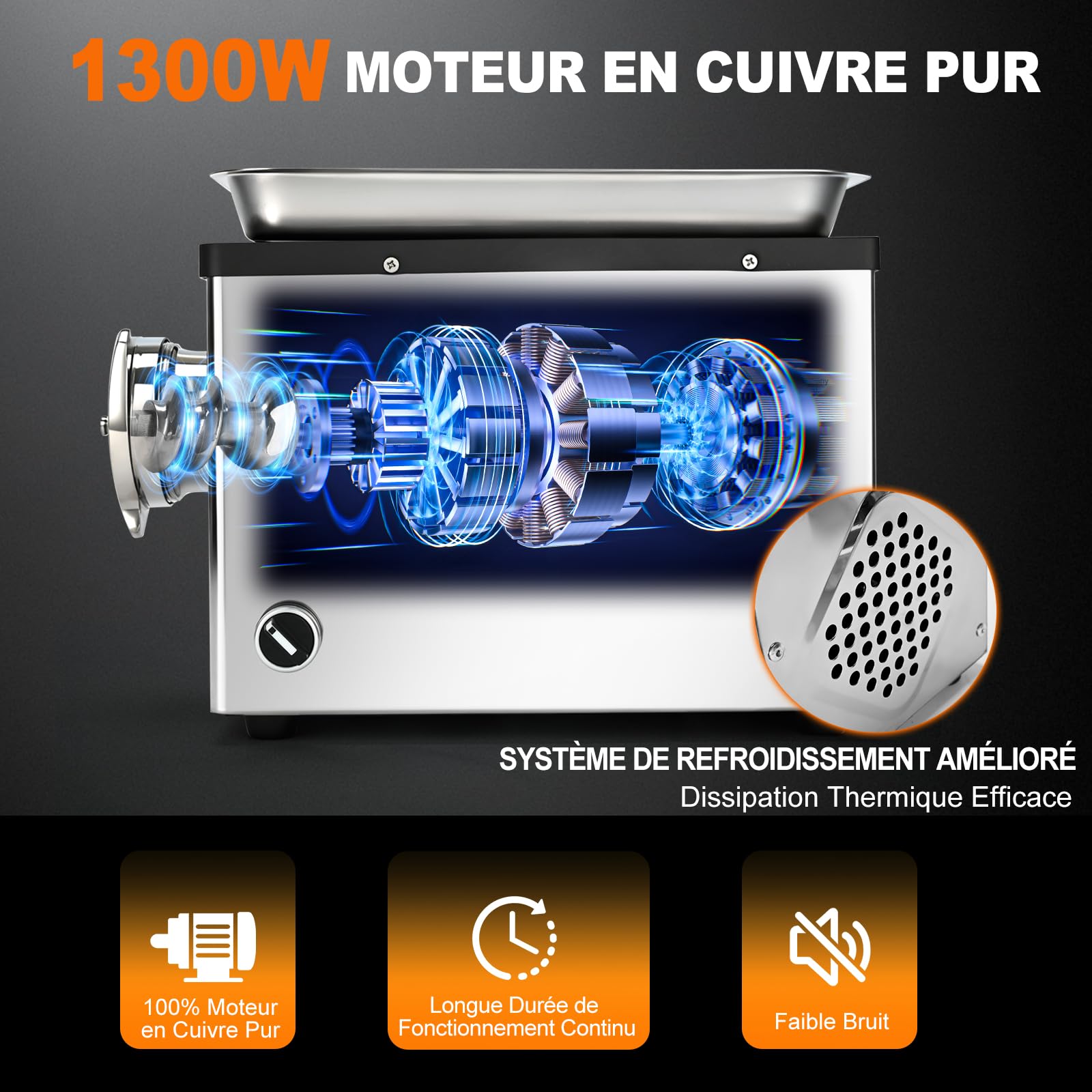 Anatole Hachoir a Viande Électrique Professionnel 1300W Acier Inox Intégral