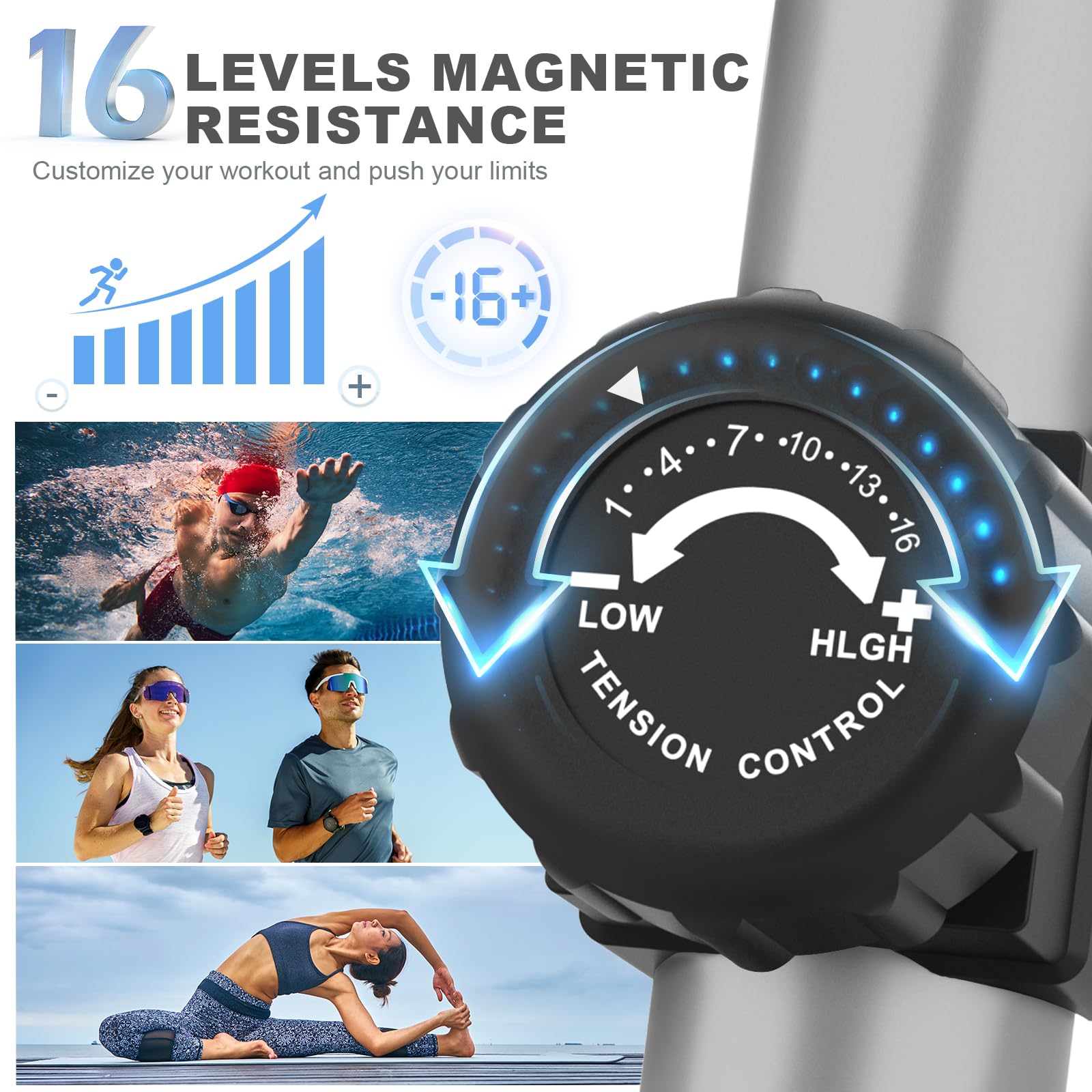 Ellittiche Magnetico con 16 Livelli di Resistenza, Macchina Ellittica Ultra-silenziosa Per la Casa, Monitor LCD, Portabottiglie, Capacità di Carico 120KG