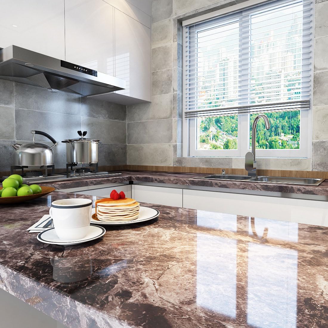 LACHEERY 24"x160" Dark Emperador Marble Contact Paper Self Adhesive Marble Countertop Contact Paper Removable Wallpaper Peel and Stick Countertops for Kitchen Walls Cabinets Backsplash Shelf Liner