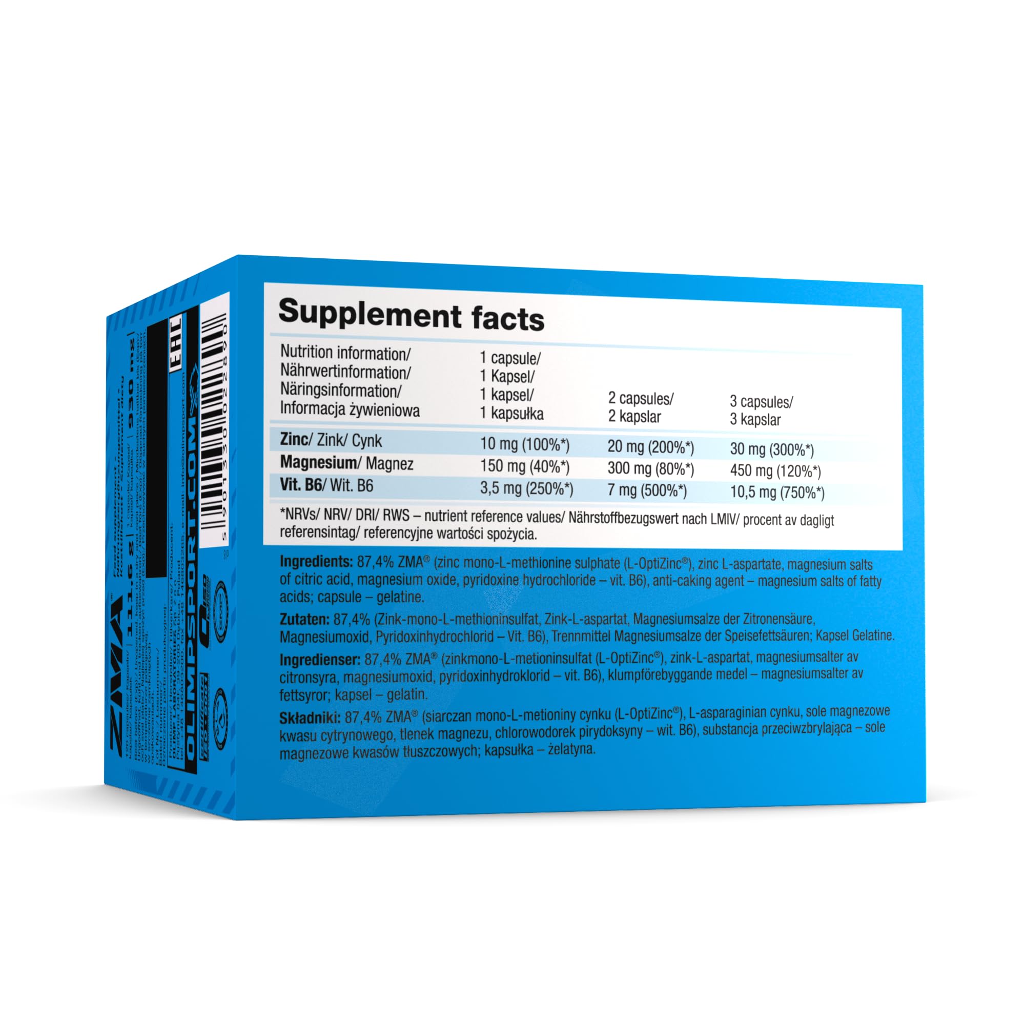 Olimp ZMA - 120 Kapseln - Enthält 10mg Zink, 150g Magnesium und 3,5mg Vitamin B6