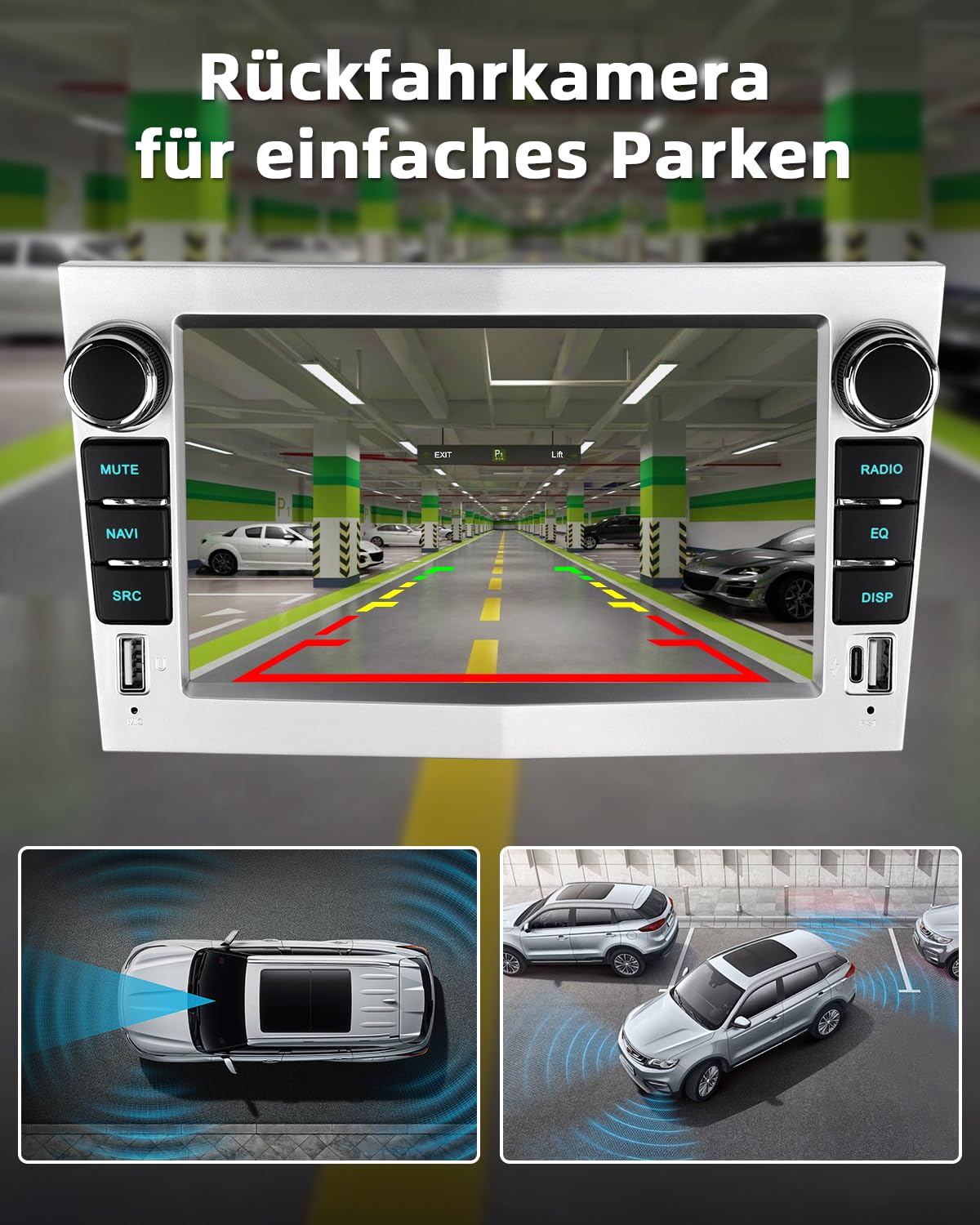 ESSGOO 4+64G Wireless Autoradio Android 14 mit Carplay und Android Auto Für Opel Corsa C/D Zafira B Astra G H 7 Zoll IPS Touchscreen Bluetooth FM RDS GPS Silber