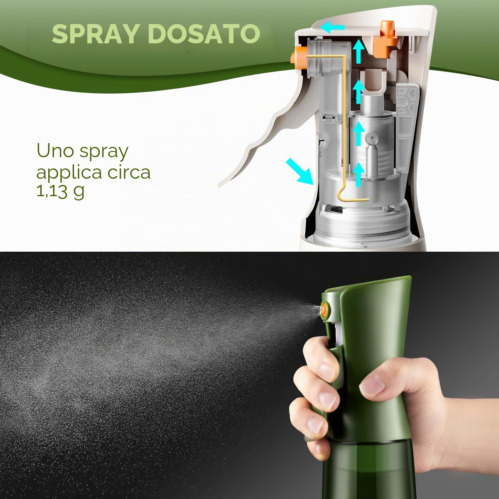 Spray per Olio in Vetro per Friggitrice ad Aria e Cucina, Vaporizzatore d’Olio con Controllo delle Porzioni per Airfryer, Cucinare e Cuocere al Forno – Verde oliva, 225 ml