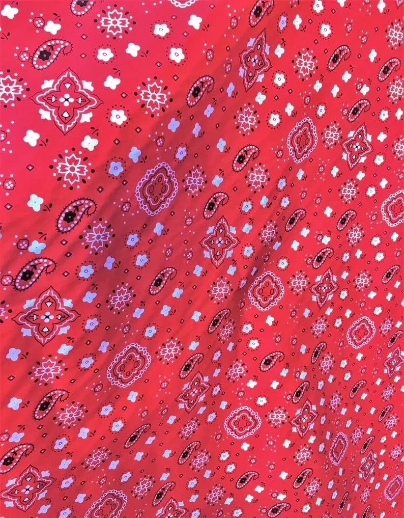 58" Paisley Bandana Poly Cotton Fabric | Sold by The Yard (RED)