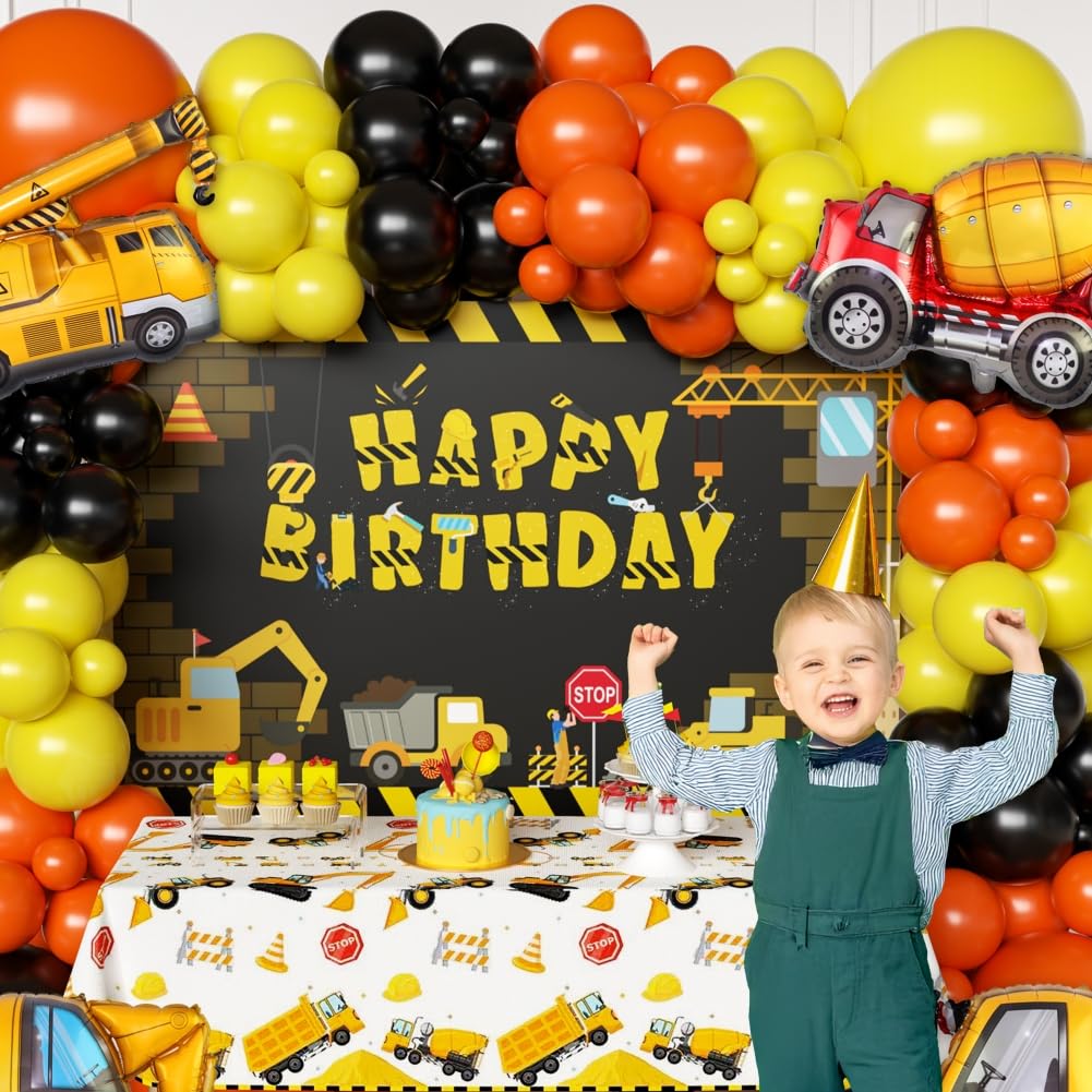 Construction Theme 3rd Birthday Decorations Set Construction 3rd Birthday  Party Supplies - 149 Piece Set With Backdrop, Balloons, Cake Toppers \u0026  Decorations Dump Truck Birthday Decorations With Balloon Garland, image size:1001x1001