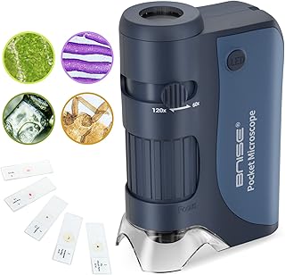 Pocket Microscope 60X-120X, Portable Handheld Microscope for Kids, Mini Microscope with 5pcs Microscope Slides for Learning, Education and Exploring