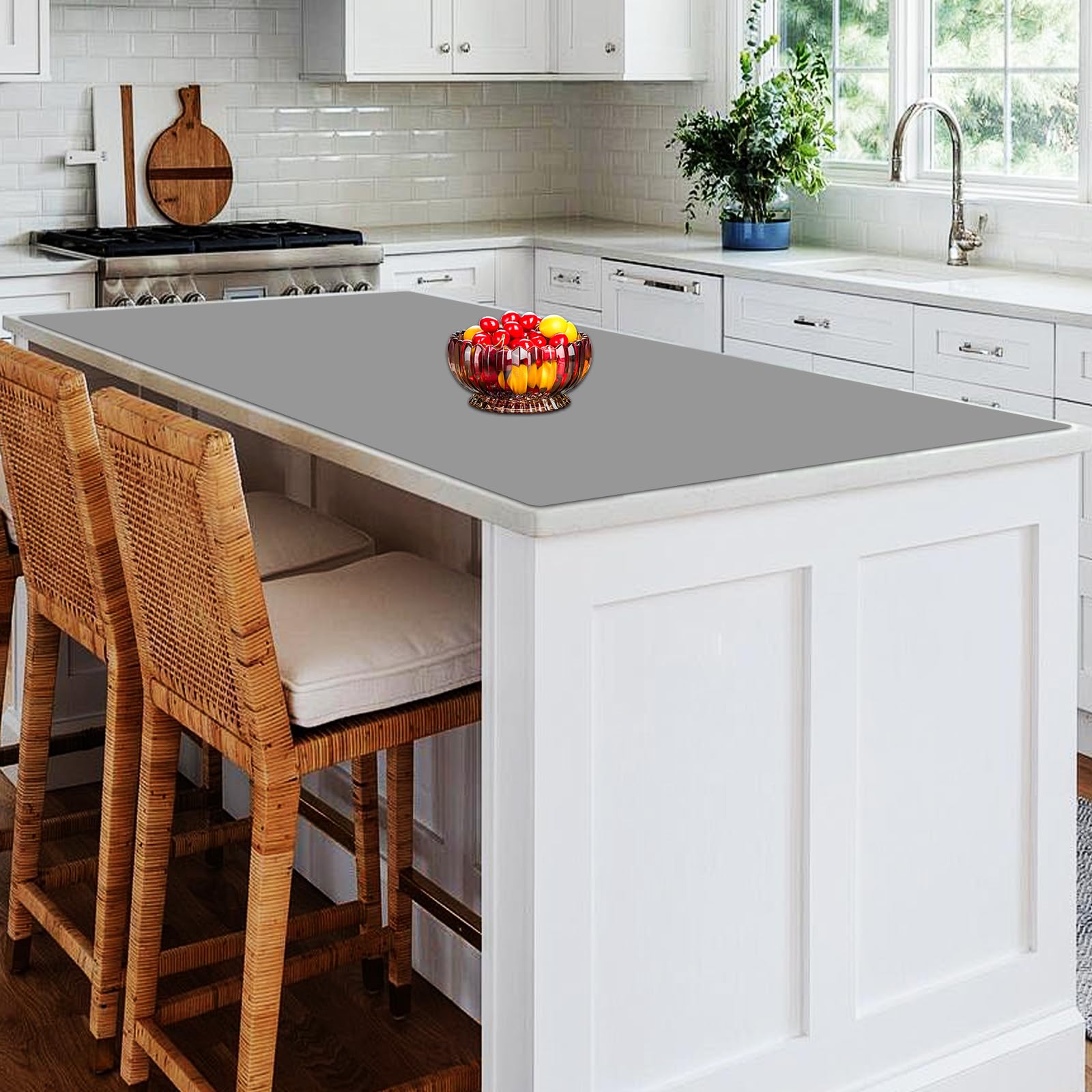 Extra Large Silicone Mat, 78.7''x23.6''(200cmx60cm) Heat Resistant Mats for Countertop, Waterproof Countertop Protector, Cuttable Kitchen Countertop Mat, Silicone Mat for Kitchen Island, Light Gray