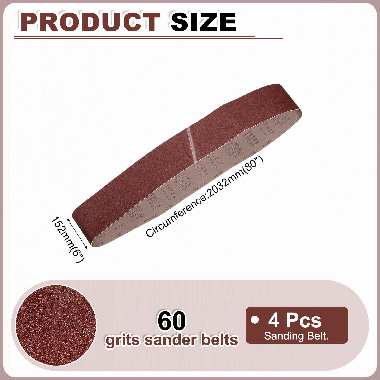 HARFINGTON Correas de lijado de 6 x 89 pulgadas, 4 piezas de grano 60 de óxido de aluminio, lijadora de banda abrasiva para carpintería, pulido de metal, afilador de cuchillos