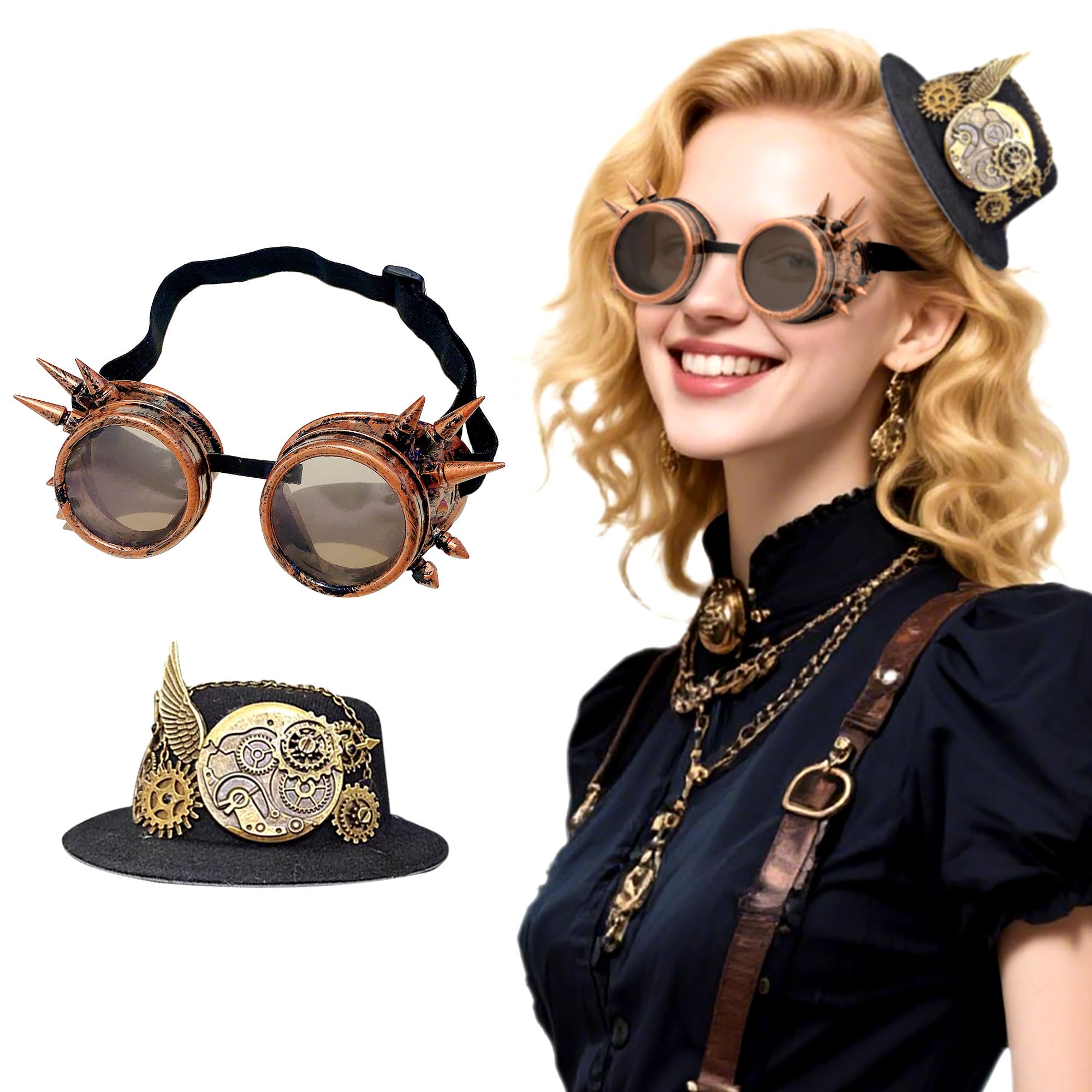 BACH AND BOOZY Steam punk Accessories Vintage Clockwork Steam punk Goggle Fingerless Gothic Lace Gear Hat Glasses Steampunk Costume Halloween Vintage Cosplay Costume Accessories
