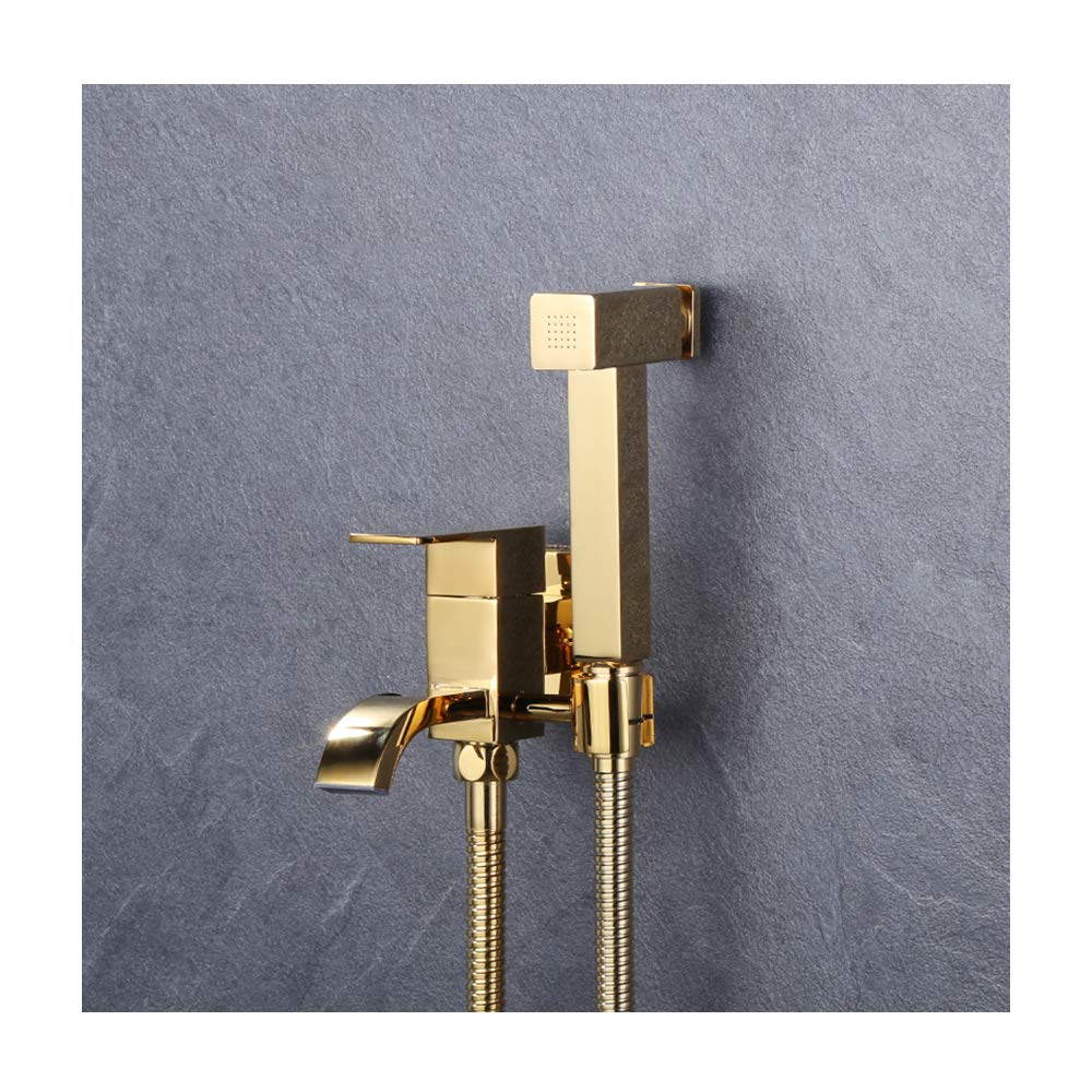 Spruzzatore portatile per bidet a 2 funzioni, con singolo rubinetto per bidet in ottone freddo portatile, per lavabannolini e doccia, montaggio a parete, rubinetto per la pulizia del WC, titanio oro