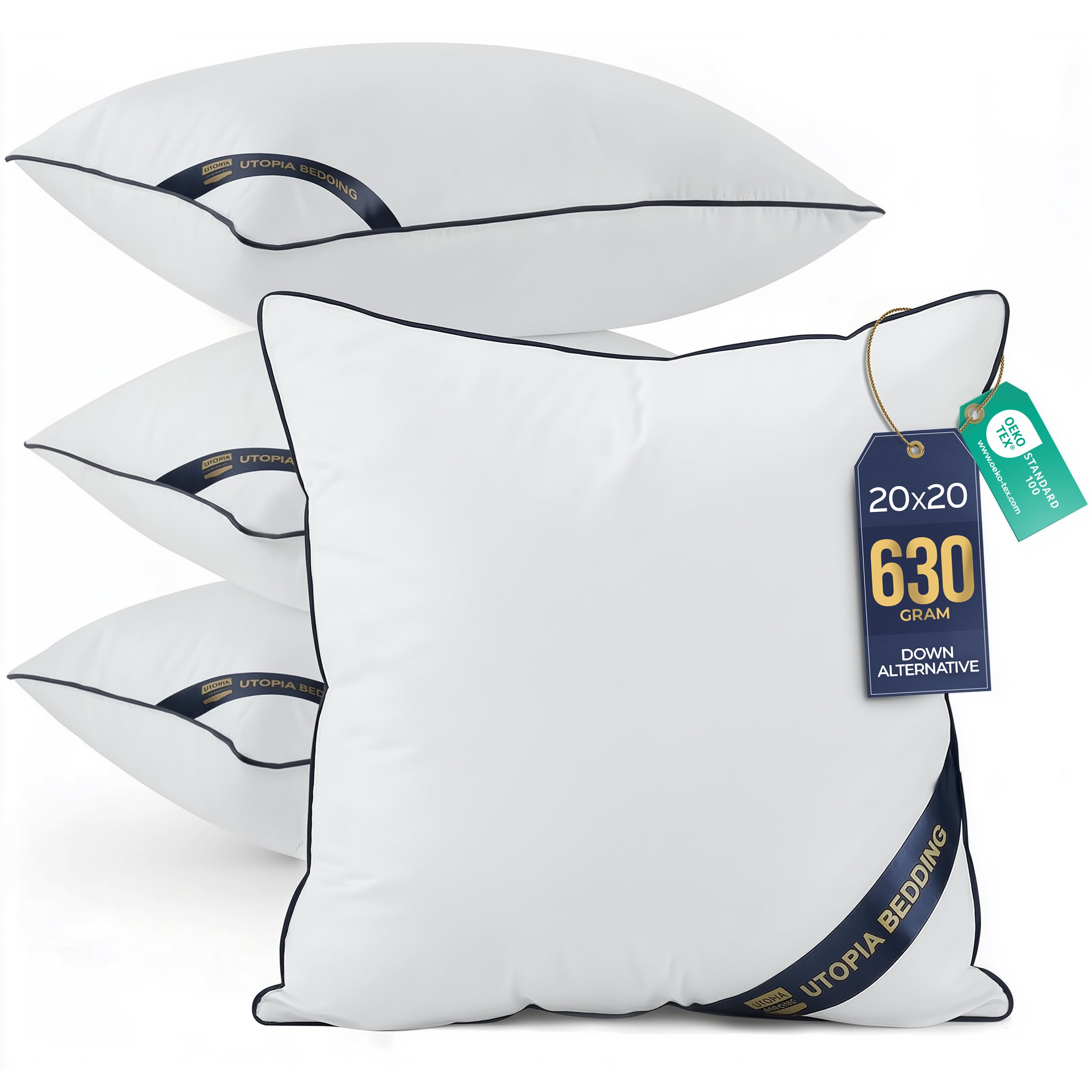 Utopia Bedding White Cushion Inner Pads Cushion Stuffer Inserts, Hollowfibre Piping Pillows (4, 50X50 Cm)