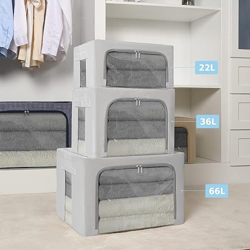 Miniatura 7 de FHSQX Clothes Storage Bins,Foldable Clothing Storage Box,Stackable Steel Frame Oxford Fabric Organizer with Clear Window & Carry Handles
