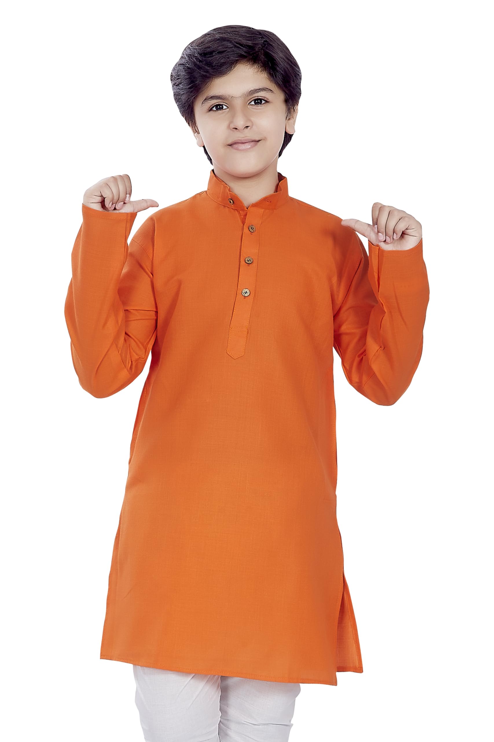 Divisive Boy's Plain Cotton Blend Ethnic Kurta Pyjama Set (Dkd4_22_Orange)