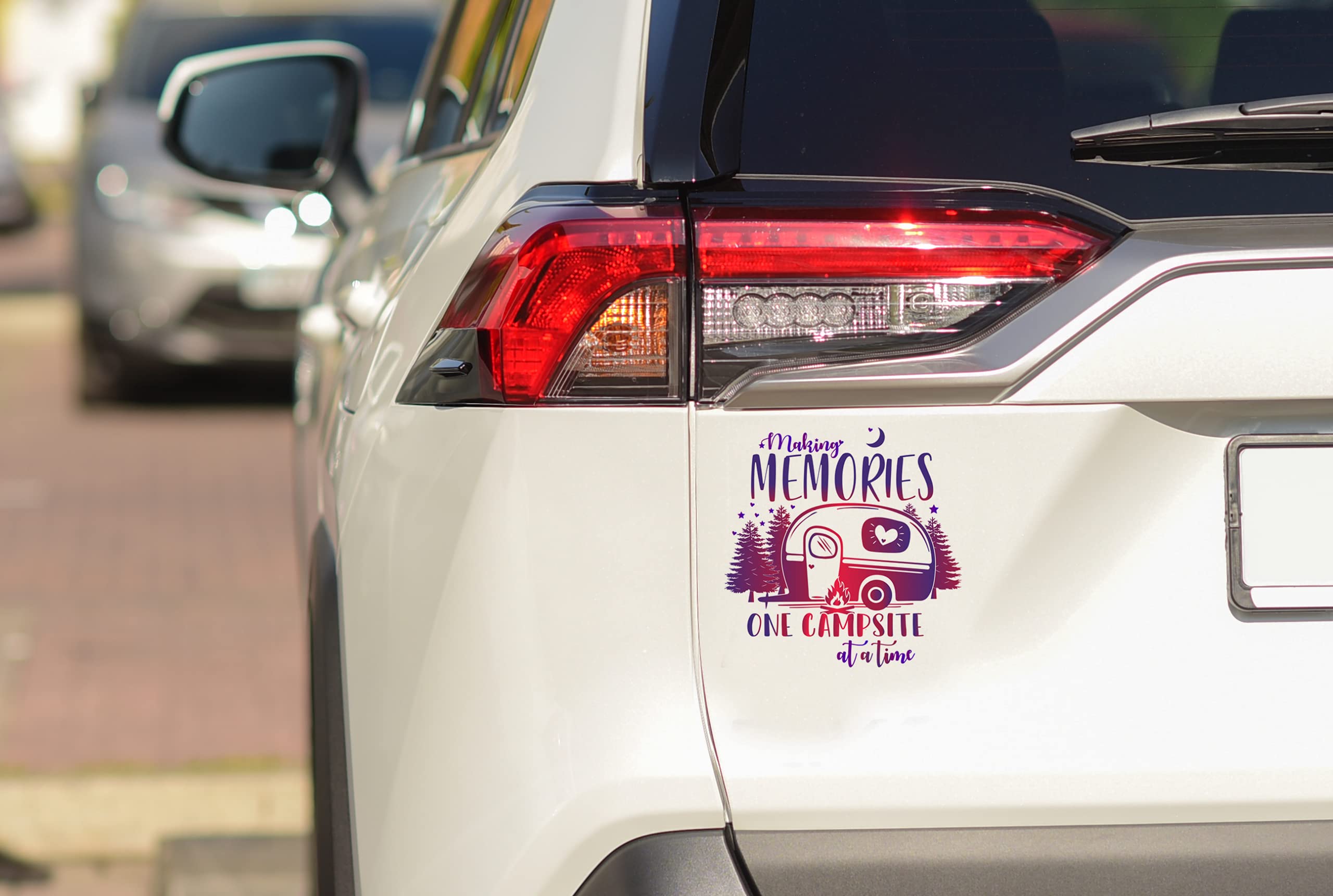 United by Color Making Memories One Campsite at a Time - Camping Stickers and Decals - Car Truck Van SUV Window Wall RV Laptop - 5.5 Inches Transparent