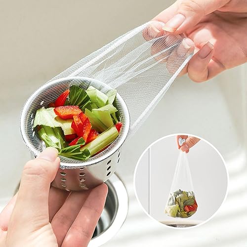 Bolsas de malla para fregadero de cocina, 300 bolsas de malla desechables para colador de drenaje de fregadero, red de filtro de fregadero de