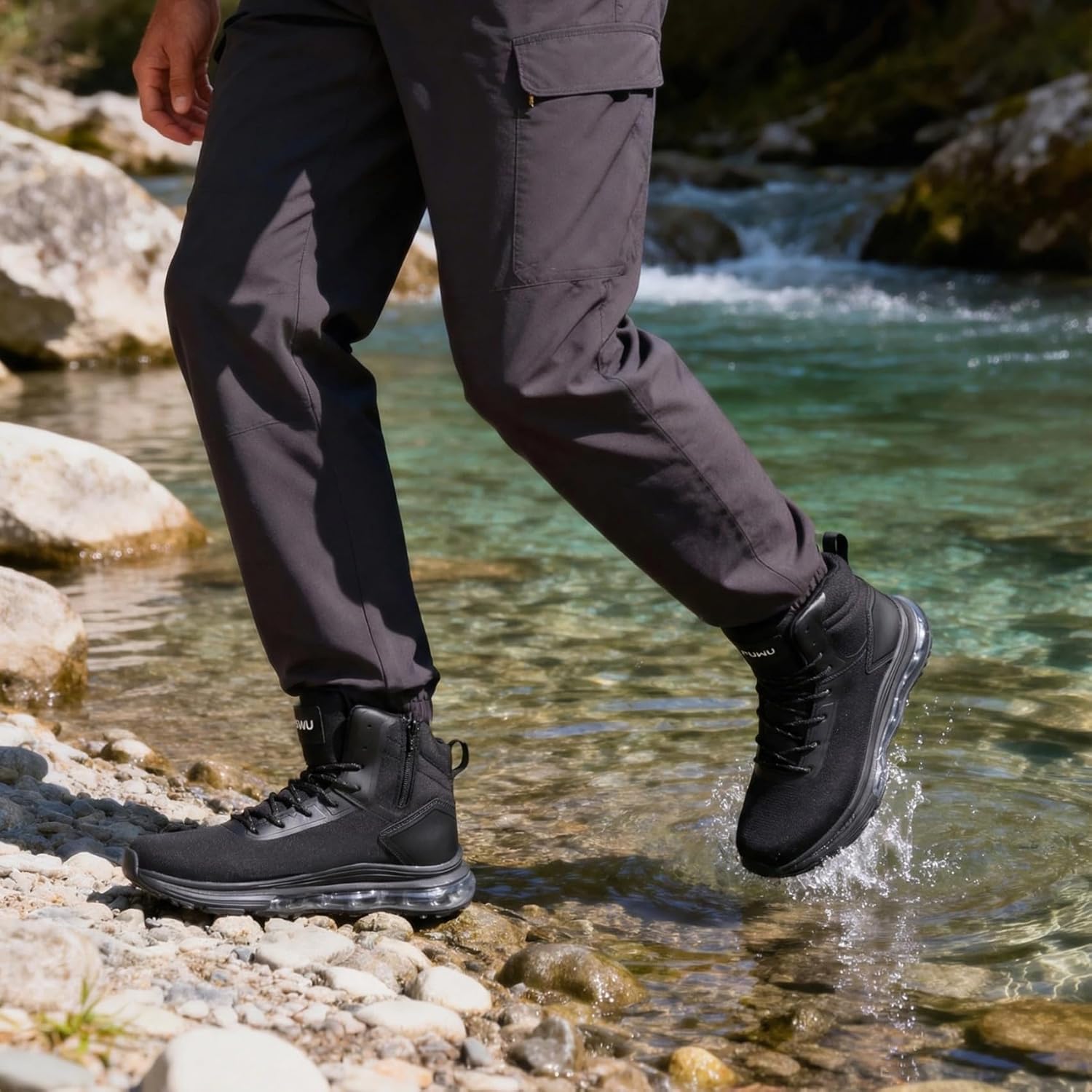 KEFUWU Men's Waterproof Work Tactical Boots Side Zipper Hiking Combat Military Boots Non Slip Lightweight 6 Inches - Image 2