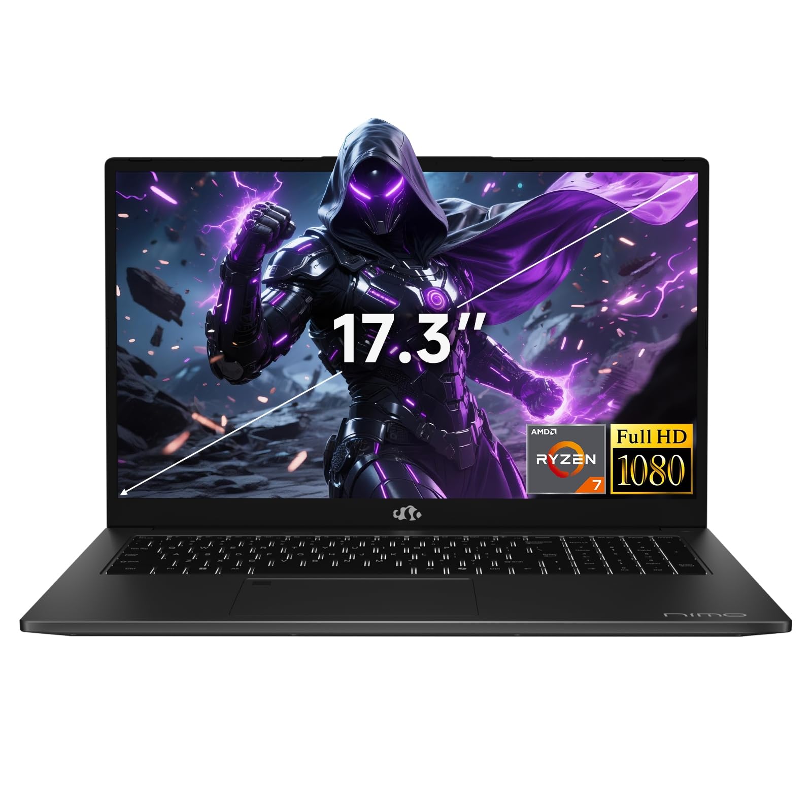 NIMO 17.3" FHD-Gaming-Laptop, AMD R7 7735HS (8C/16T, Beats i7-12650H) 16GB DDR5 RAM 1TB SSD Business-Computer with Radeon 680M, 100W Type-C, Wi-Fi 6E,