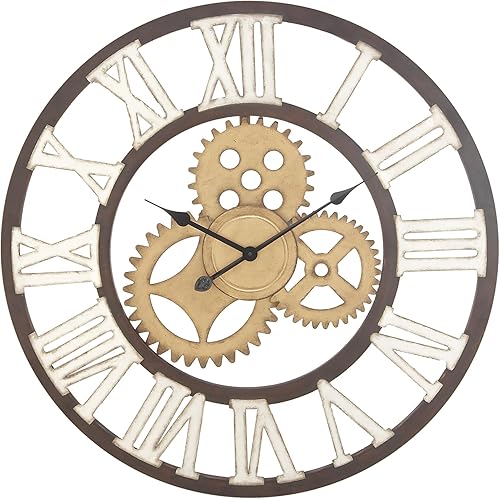 Miniatura 4 de Deco 79 Metal Gear - Reloj de pared, 30" x 1" x 30", marrón