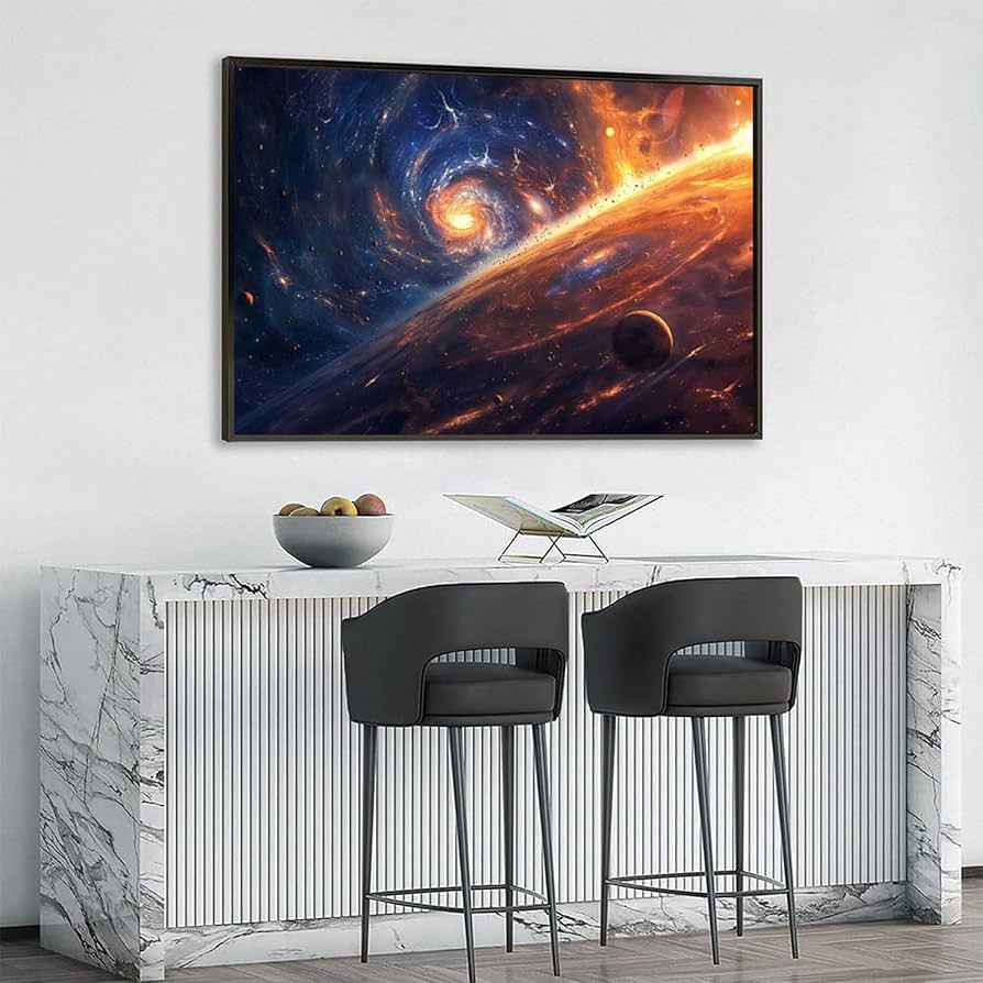 韓国画家　宇宙テーマの油彩画 金色フレーム付き 韓国画家 宇宙テーマの油彩画 金色フレーム付き 自信作の風景画