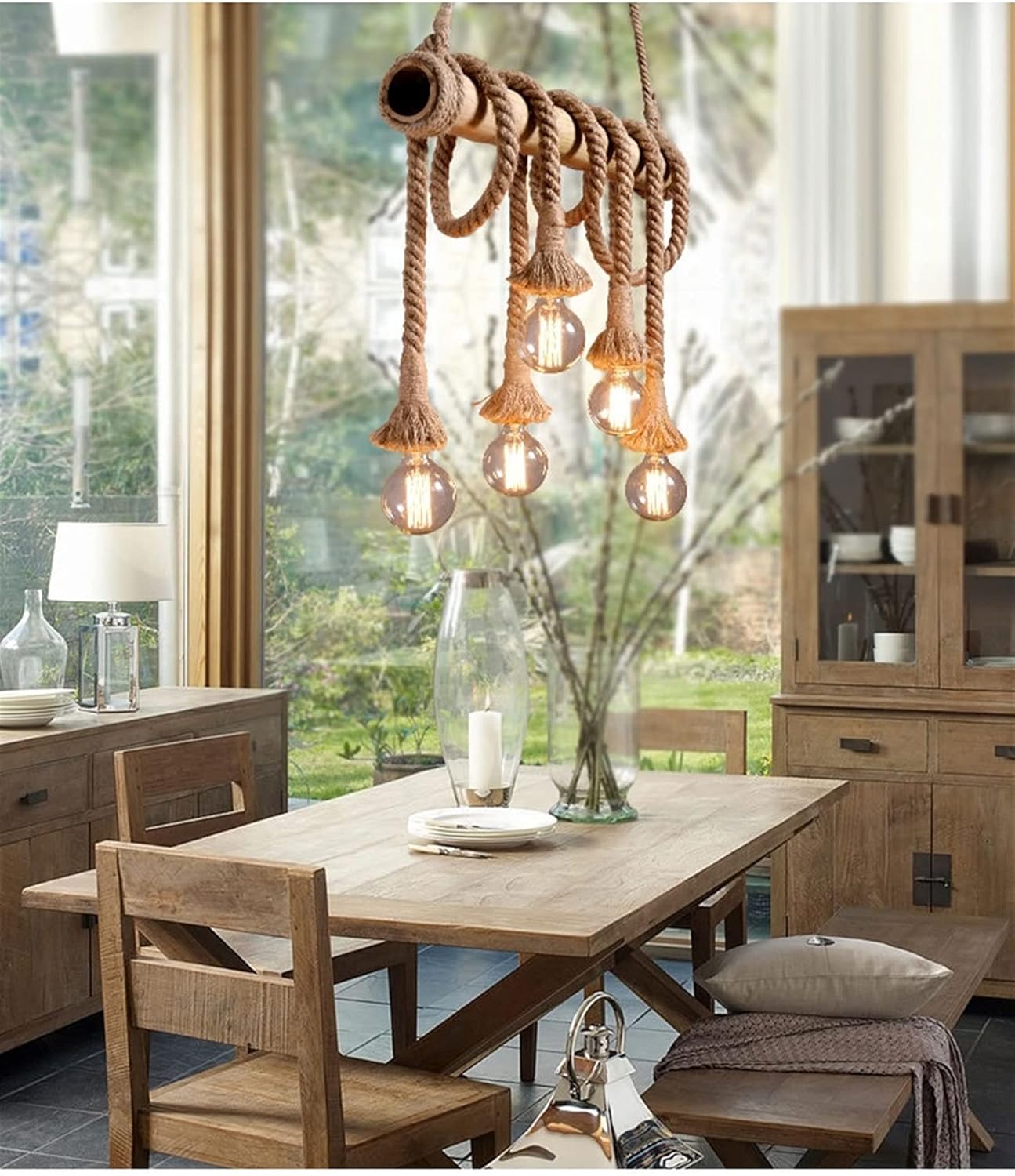 Chandeliers, Retro Hemp Ropep Loft Rustic Ceilingp Industrial Dinitable Kitchen Liviroom E27*6 Hangilights