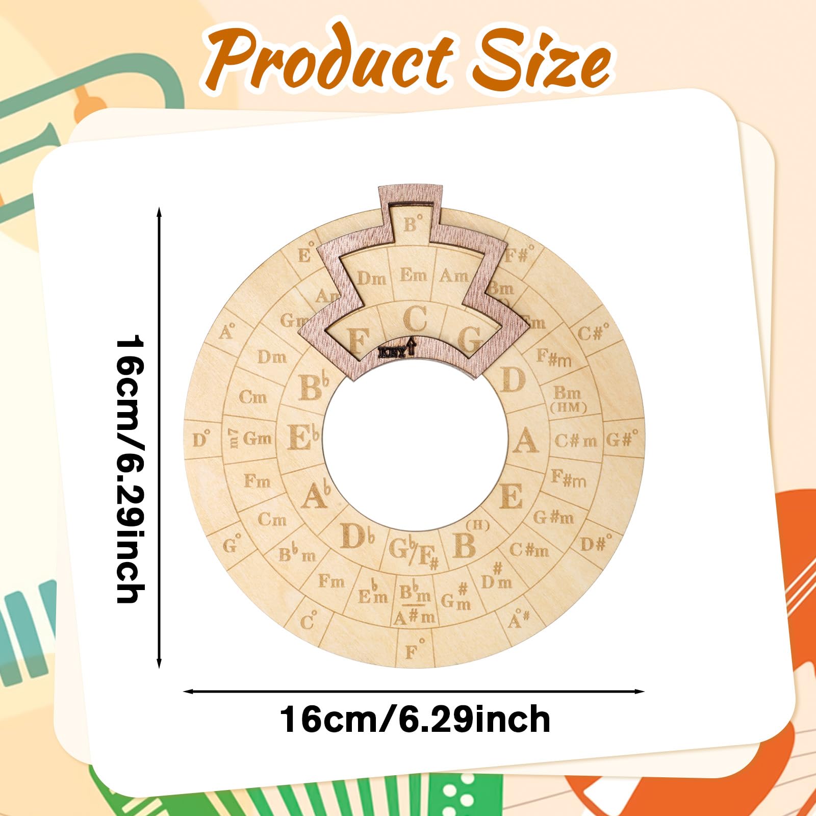 Ptwola Circle of Fifths Wheel Wooden Round Melody Chord Tool 6.3 inches Large Size Notes Chords Key Signature Music Theory Learning Tool for Musicians Songwriting Beginners - Image 2