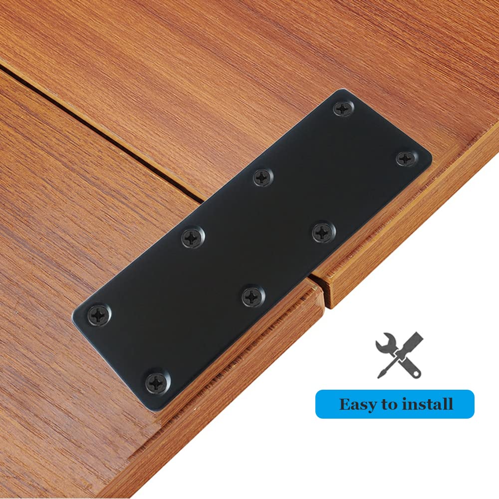 10 piezas de placa de reparación plana negra de acero inoxidable soporte plano de 5.5 x 1.9 pulgadas soporte de fijación recto de metal para madera, con tornillos