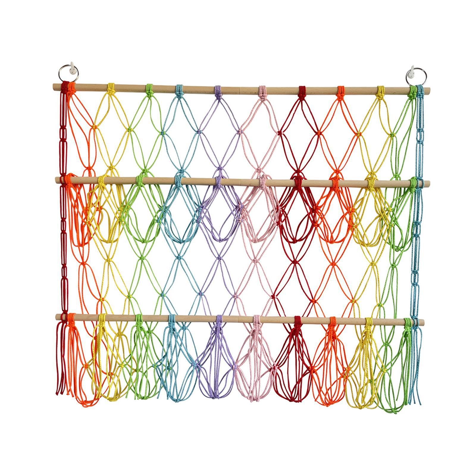 QIXCXAZ Boho Wall Corner Net Holder Unique Aesthetic Appeal Easy To Hang Solution Storage Of Kids Toys Using Traditional Handwoven Techniques Stuffed Animal, coloful, 80x75cm