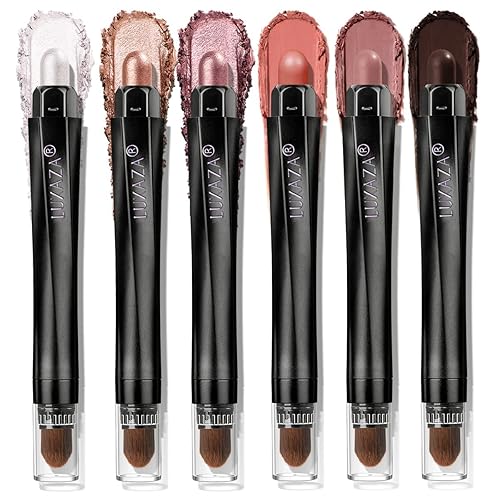 Juego de 6 barras de sombra de ojos color rosa coral malva, maquillaje en lápiz de sombra de ojos crema, lápiz de ojos mate brillante, iluminador,