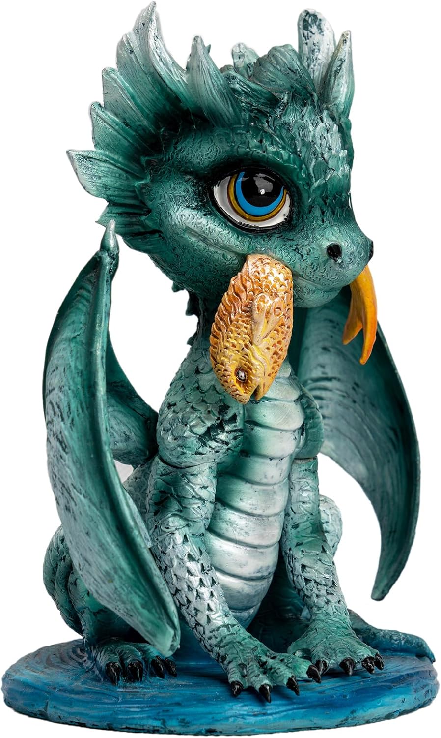 Dragon Fairy Figurine Set Cute Dinosaur Resin Statue - Playful T-Rex with Fish Figurine, Handmade Desk Decor Unique Animal Sculpture Gift (6.3" Tall)