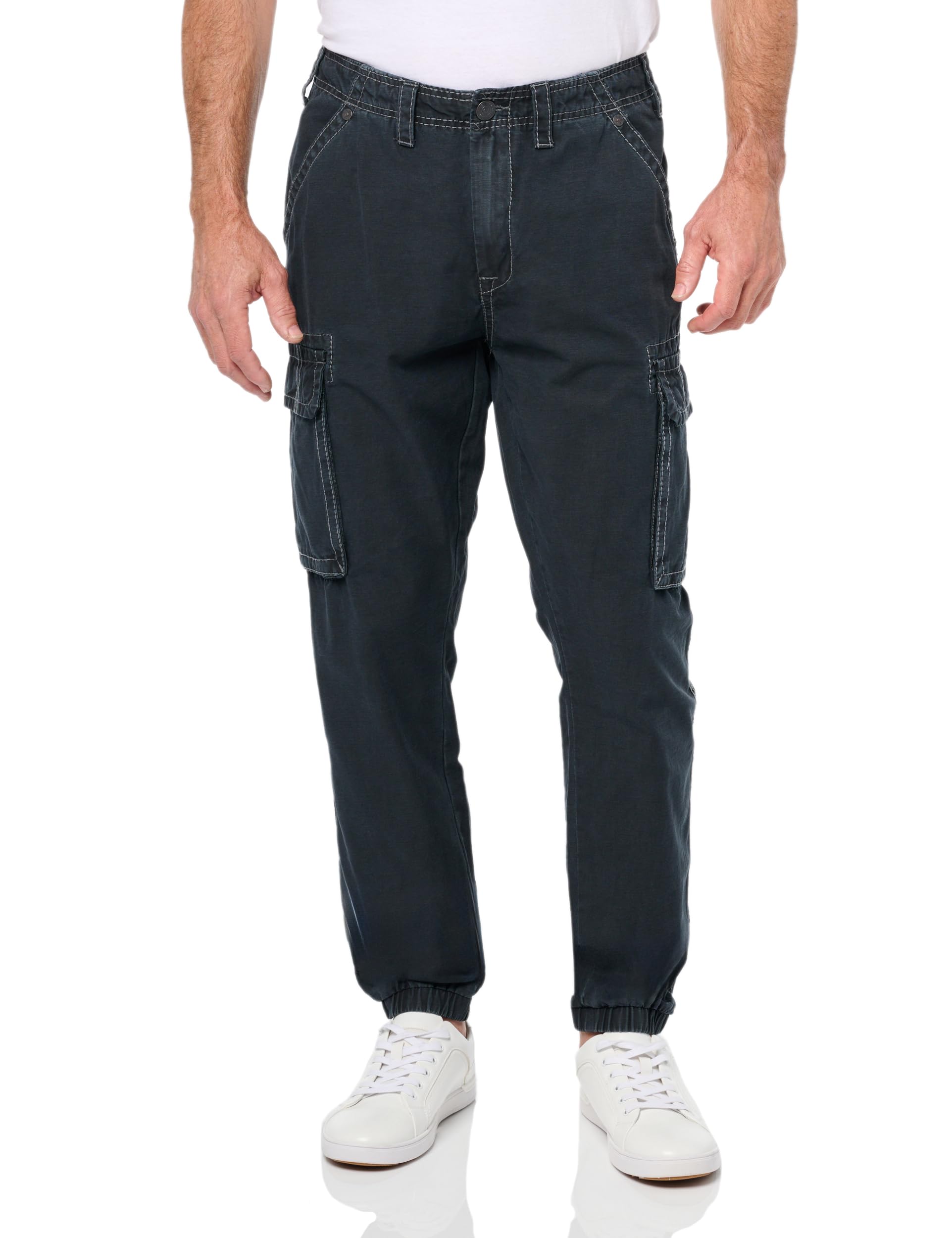 True Religion Men's Jet Black Washed Cargo Joggers 34W / 32L