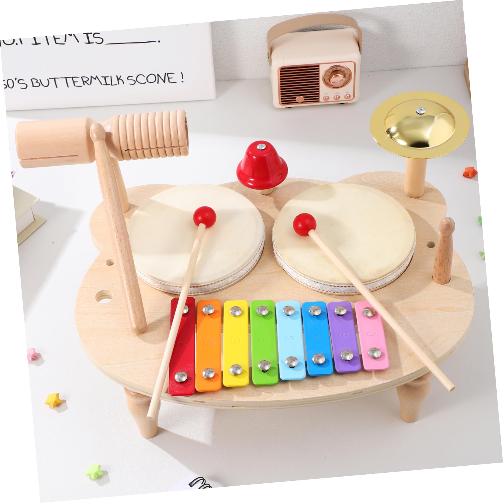 ibasenice Instrumentos de Percusión de Madera Xilófono Batería Pandereta para Música y Iluminación Herramienta Melódica de Madera Instrumentos Musicales