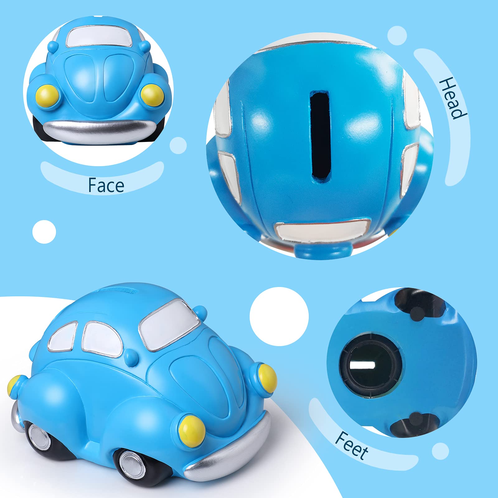 Homeleader Car Shaped Resin Piggy Bank , Large Size Piggy Coin Money Bank, Kidâ€™s Money Saving Bank, Best Birthday Gifts for Boys Kids Girls, Cute Room Decor, Blue