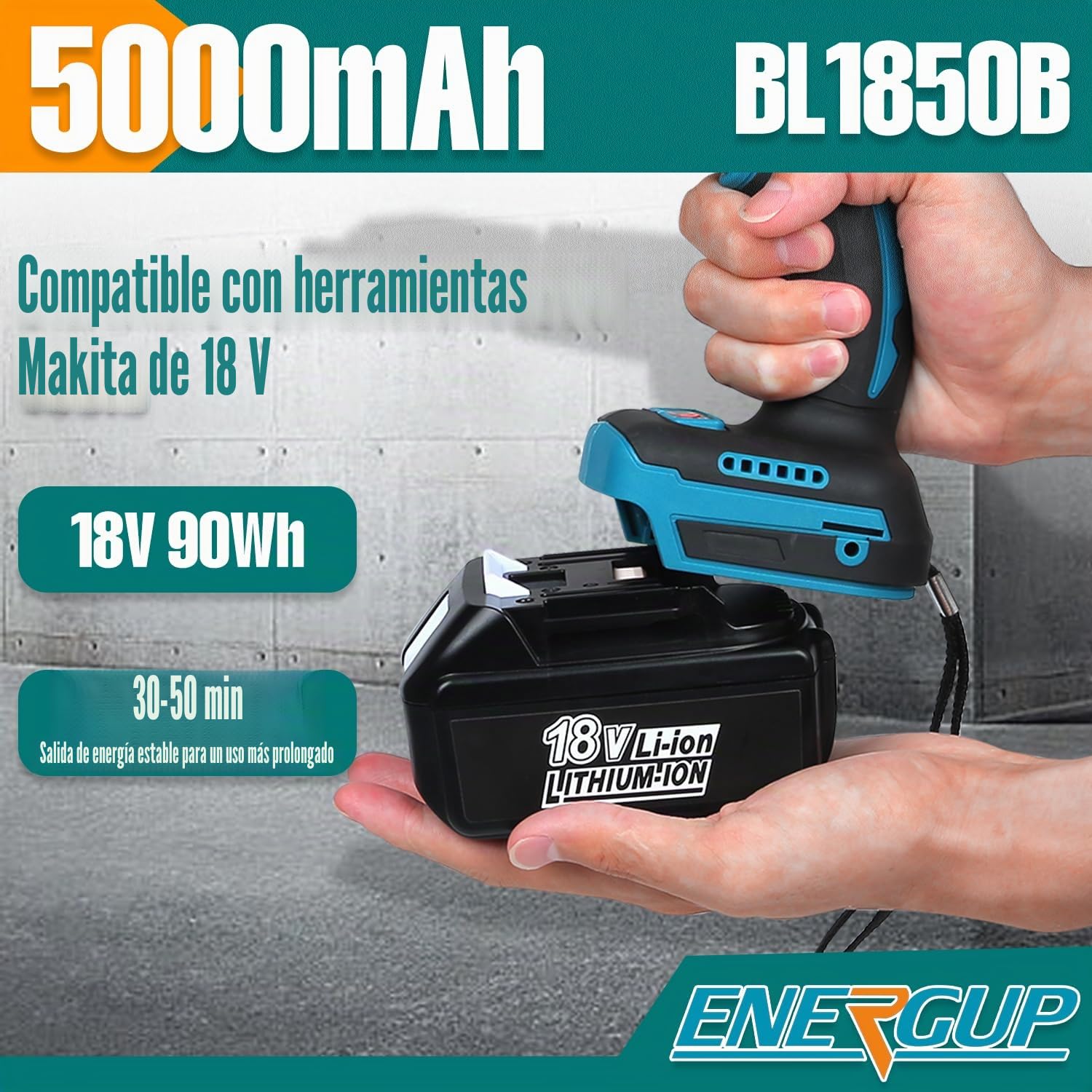 Energup 2Pcs 18V 5.0Ah Batería de Repuesto para Makita 18V Batería BL1840 BL1860 BL1850 BL1830 BL1820 BL1815 BL1820B BL1815B LXT400 con indicador LED