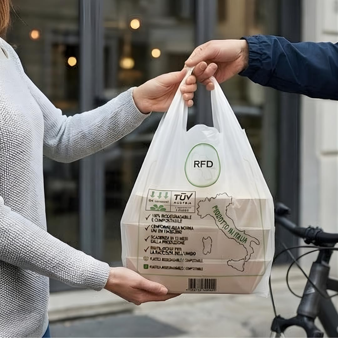 Buste Shopper 500 pezzi con Manico - Biodegradabili Compostabili 27x50