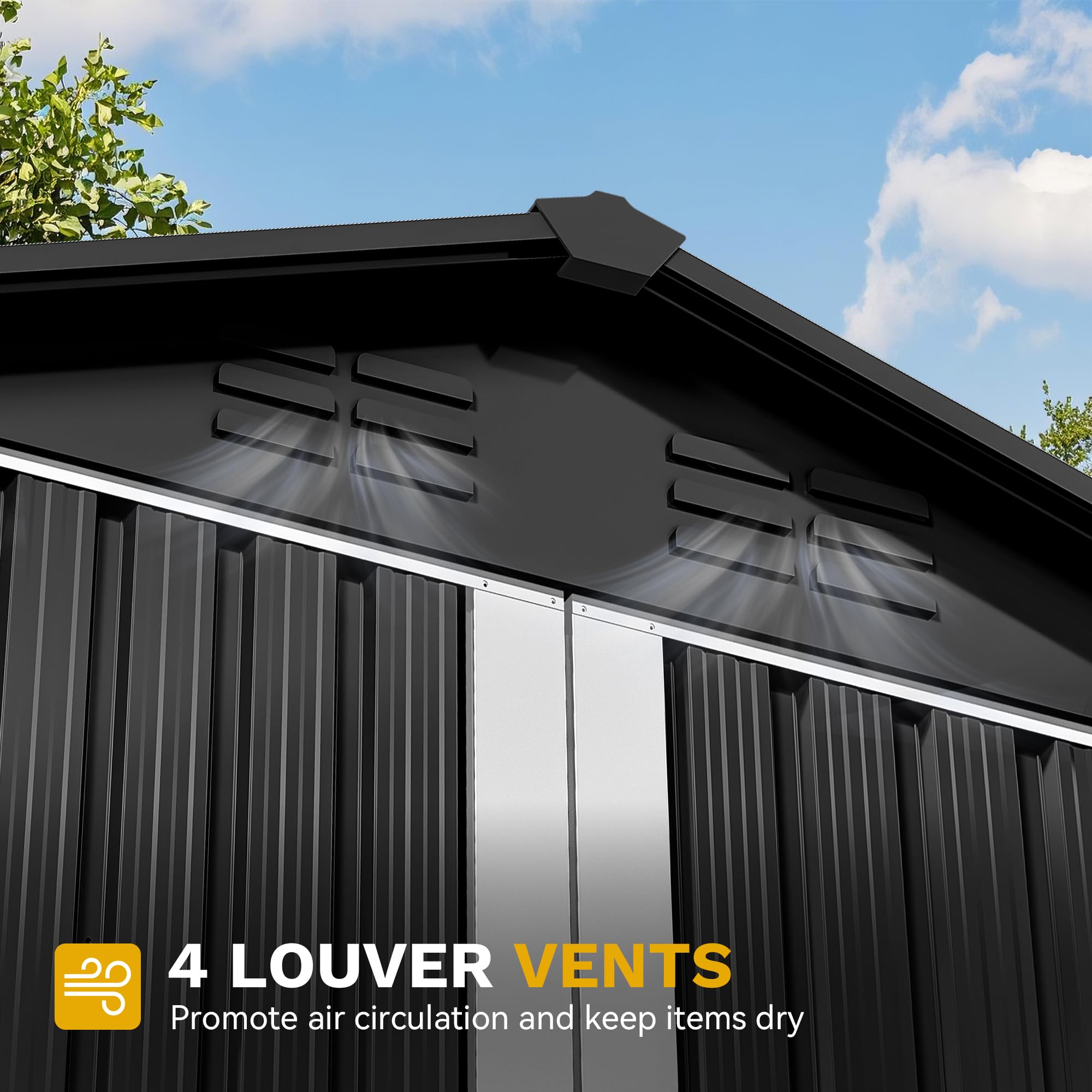 YITAHOME Metall Geräteschuppen Gerätehaus Gartenhaus Gartenhütte,Dunkelgrau | 171x87x184cm|6x4 klein|Rasenmäher Gartenschuppen|Satteldach|Abschließbar|4 Lüftungsöffnungen|Gartenhaus mit Tür|Wetterfest
