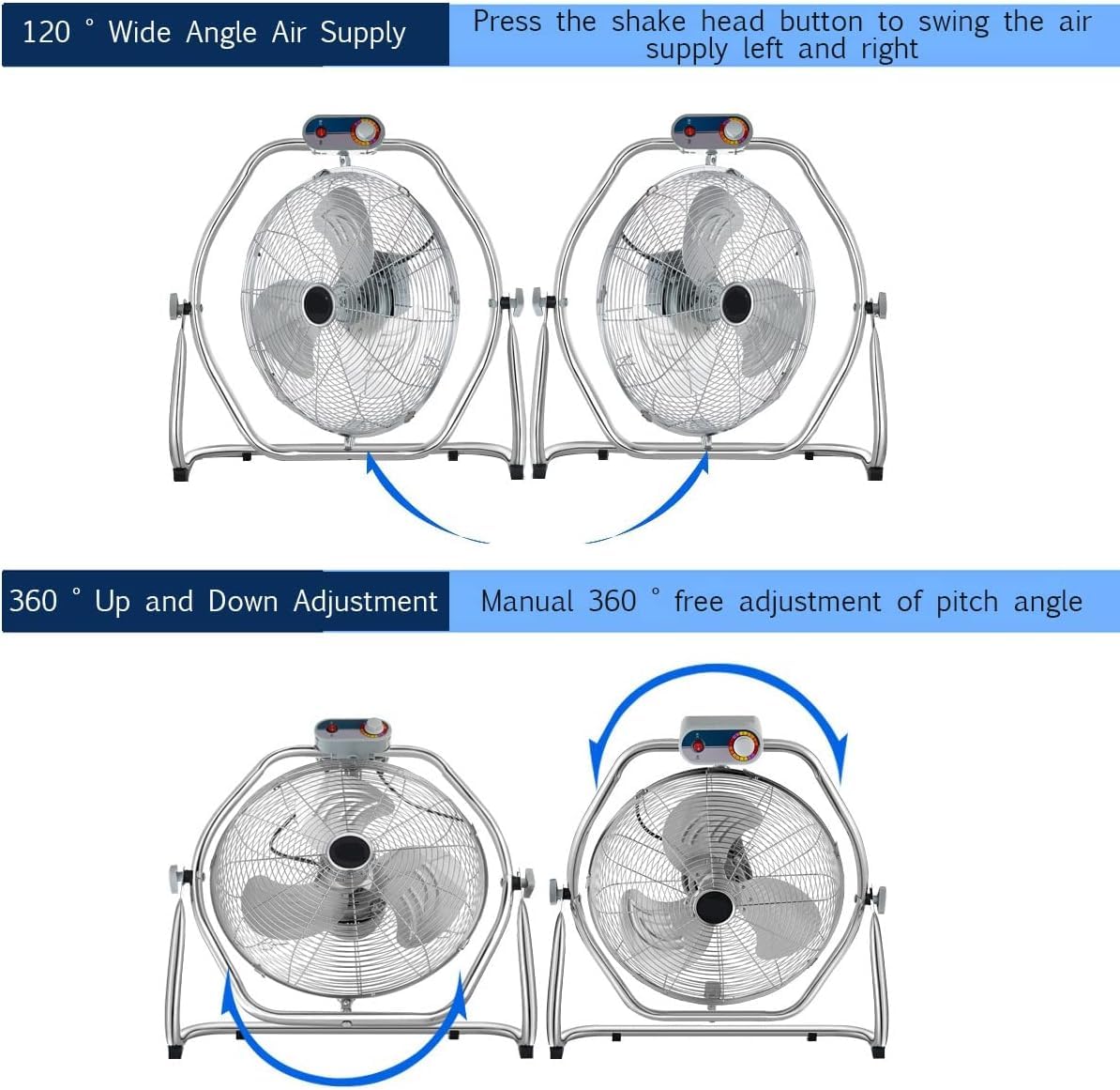 Ventilador de suelo industrial resistente con flujo de aire de alta velocidad para garaje, comercial y uso residencial