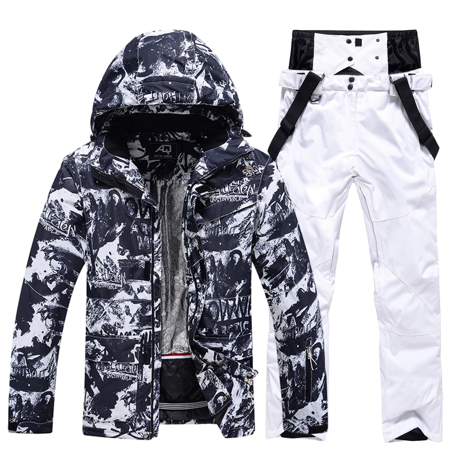 HOUZONIY Conjunto de traje de esquí para hombre, traje de nieve cálido a prueba de viento, traje de nieve de 2 piezas (209+blanco L)