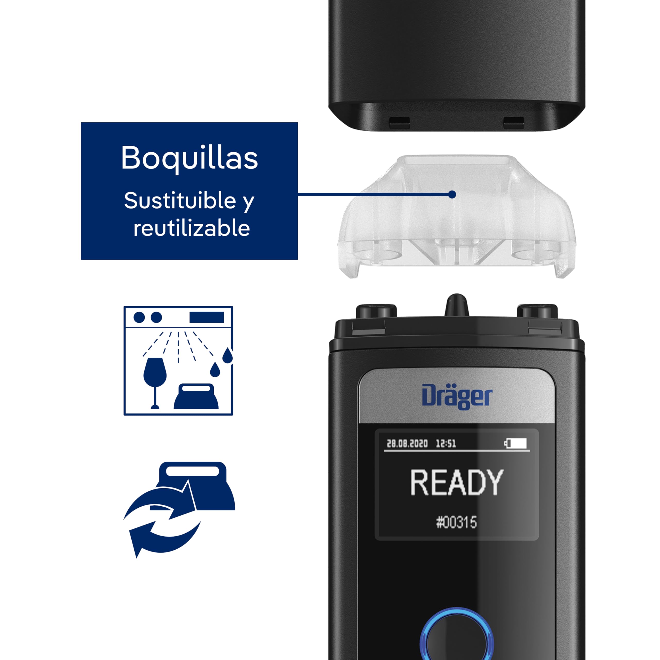 Dräger Alcotest 4000 | Alcoholímetro Digital Profesional confiable | Probador portátil de Alcohol multilingüe y recargable | Medidor Oficial de policía
