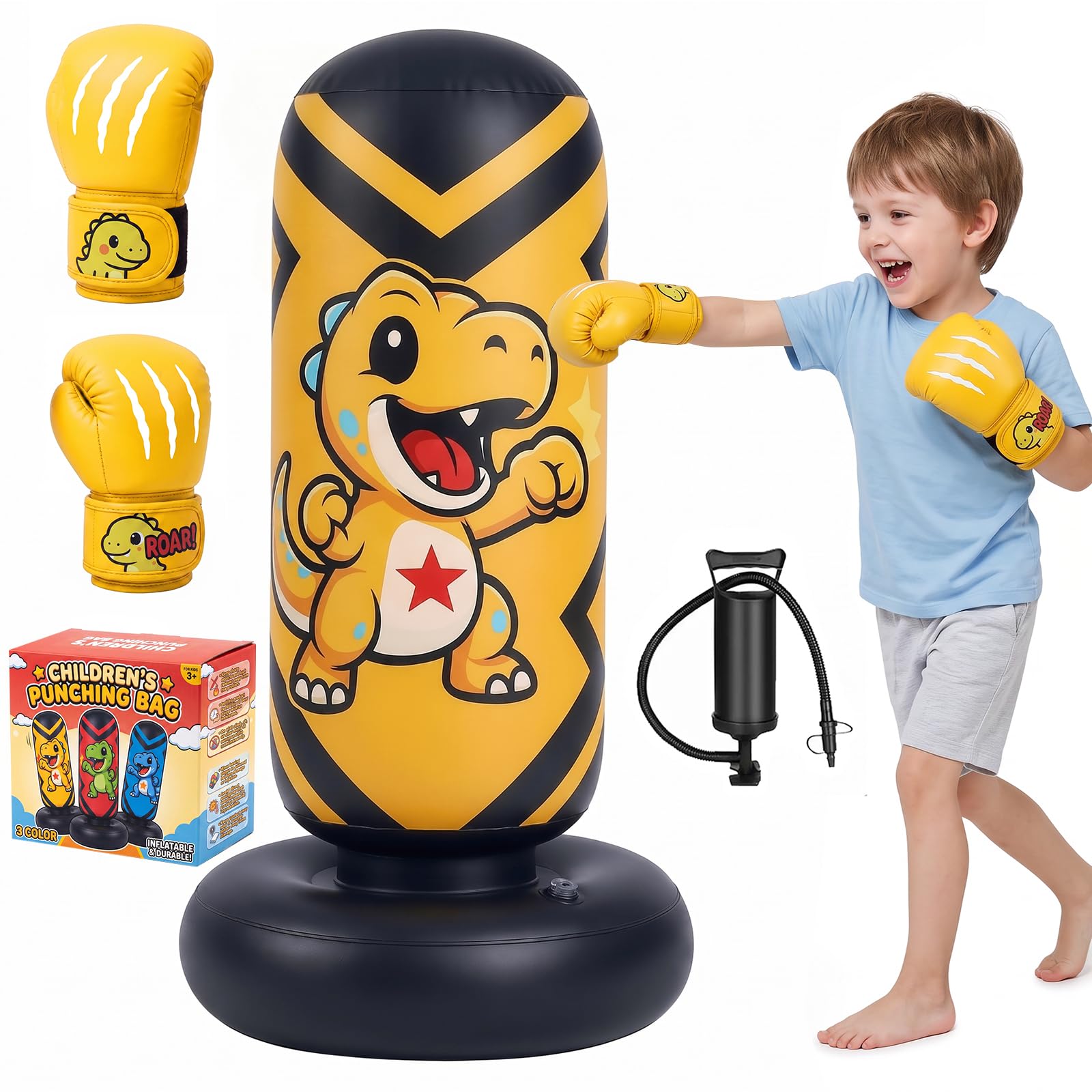 Ninonly 130cm Sacco da Boxe per Bambini Gonfiabile con Guanti e Pompa