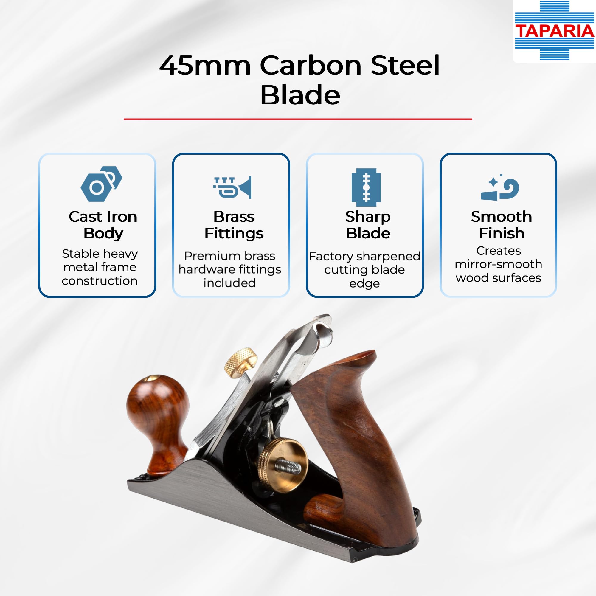 Taparia Jack Planer CSP 3 β Quality Planer(235 mm) for Precision Woodworking, Good-Grade Cast Iron Body, Wooden Handle and knob with Brass screw, 45mm width blade with high carbon steel 1