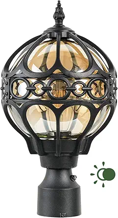 Dusk to Dawn Globe Outdoor Post Light for Lawn Patio Yard Driveway, Black Sphere Outside Lamp Post Light, Pier Mount Post Lantern Lighting Fixtures, Soccer Ball Exterior Pole Post Light(1 Pack)